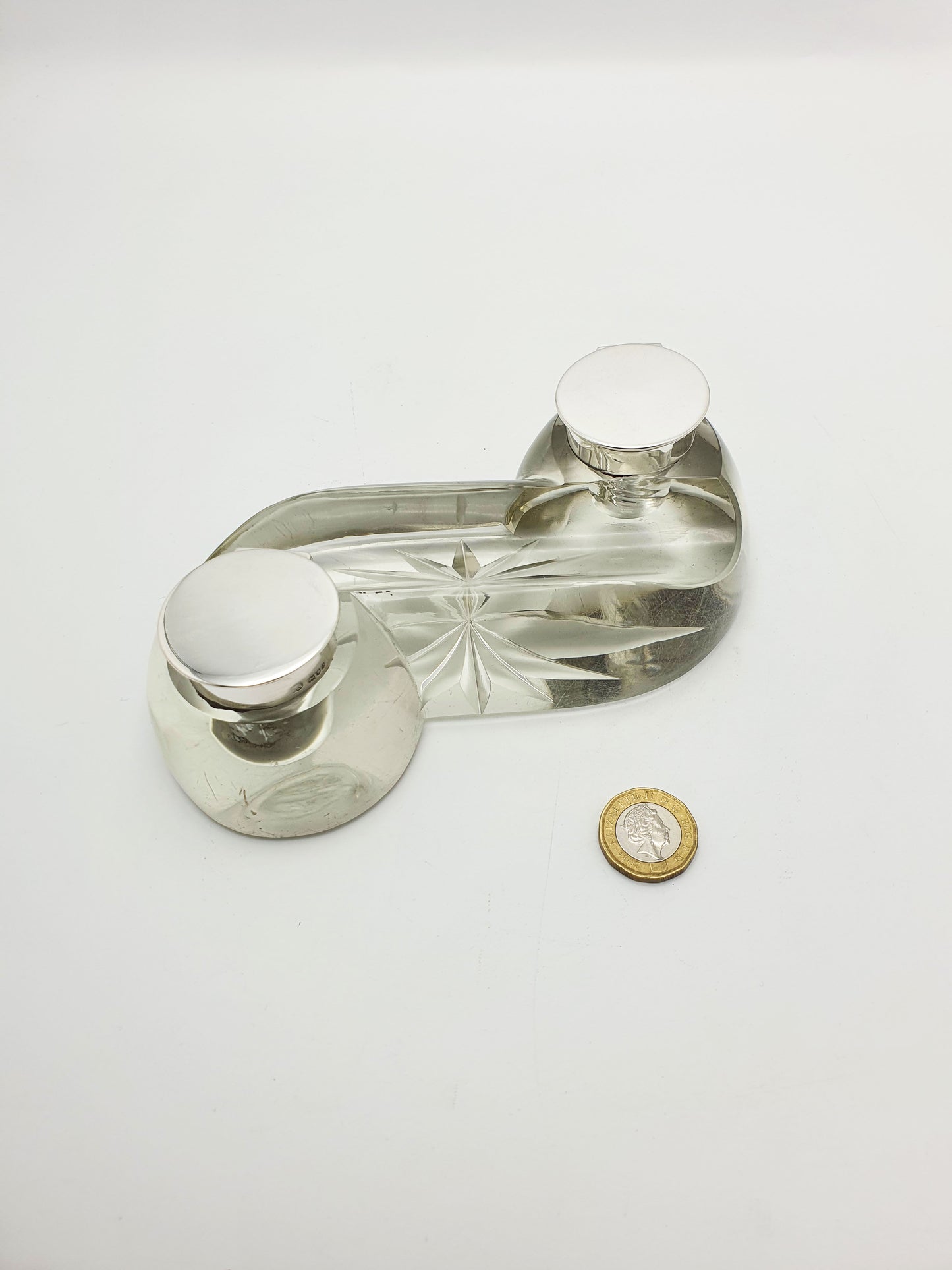 Antique Edwardian Cut Glass & Silver-Top Double Inkstand – London, 1909