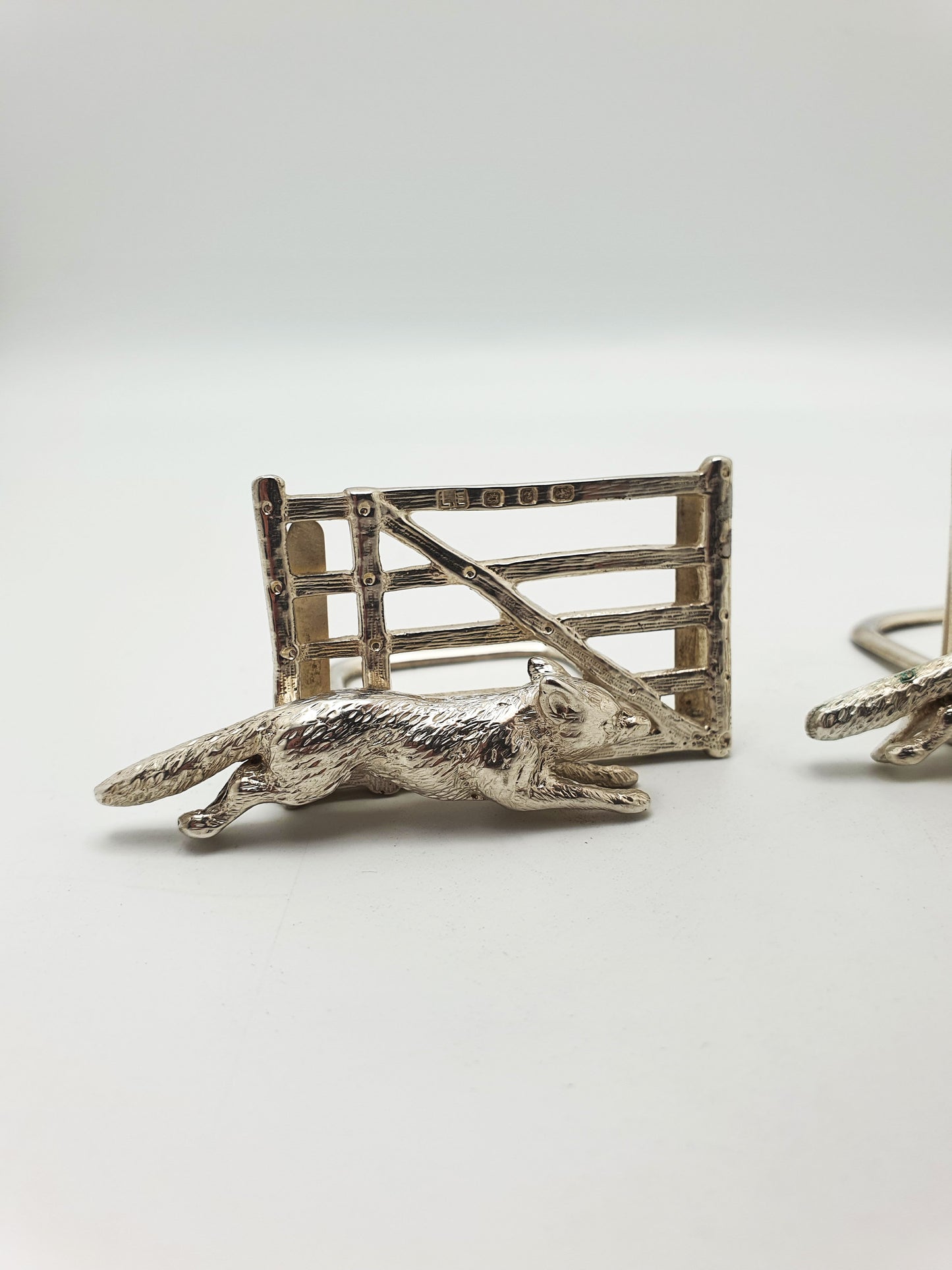 Pair of Antique Victorian Sterling Silver Fox & Gate Menu Holders - 1899