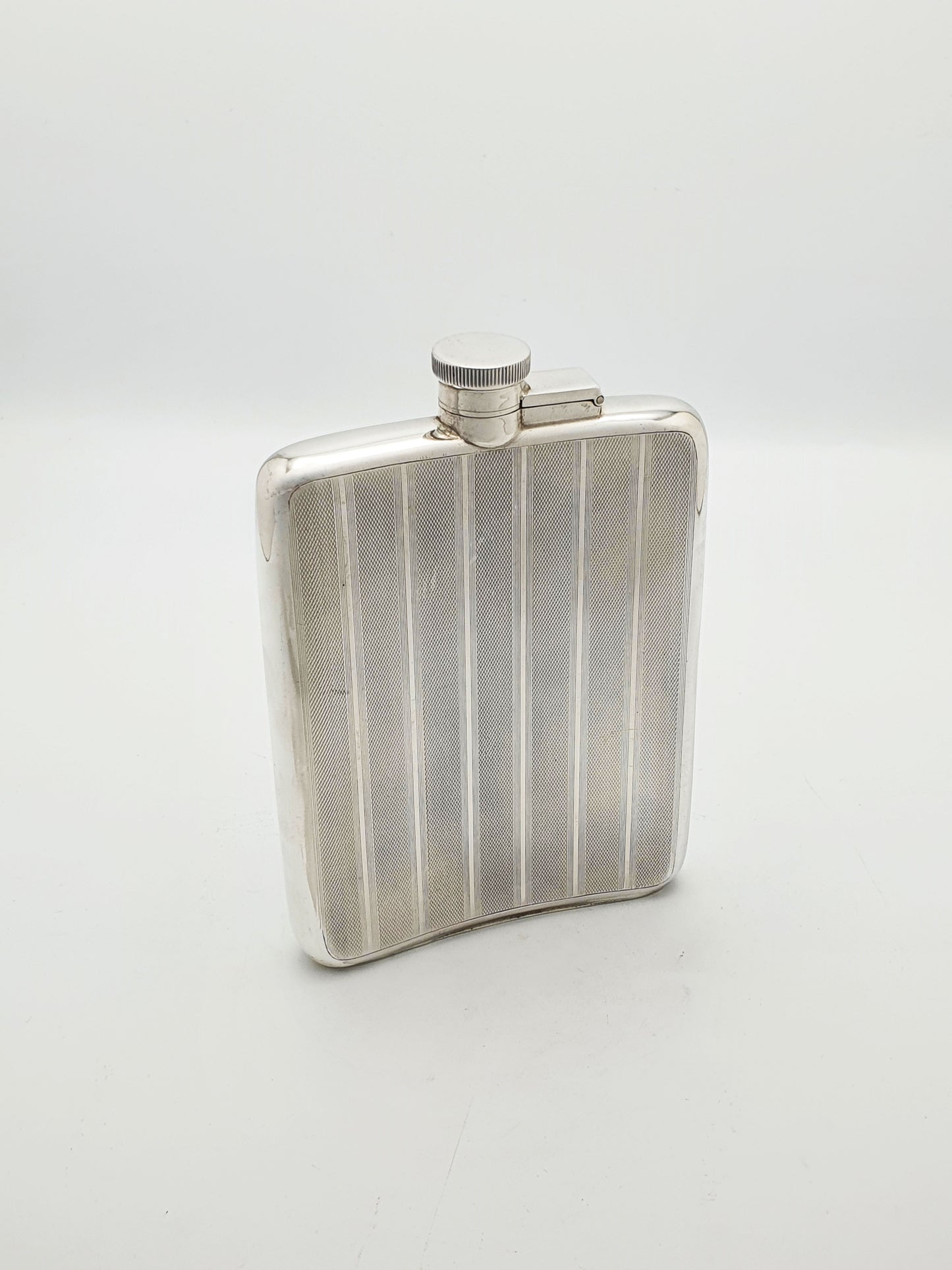 Elegant Large Art Deco Sterling Silver Hip Flask - 1928