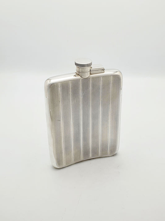 Elegant Large Art Deco Sterling Silver Hip Flask - 1928