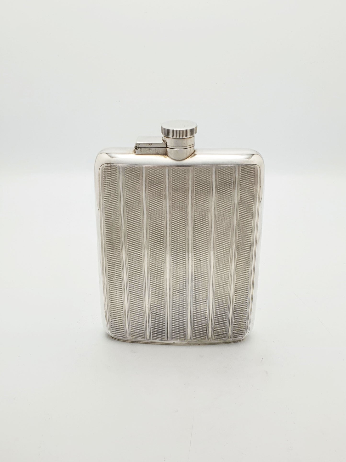 Elegant Large Art Deco Sterling Silver Hip Flask - 1928