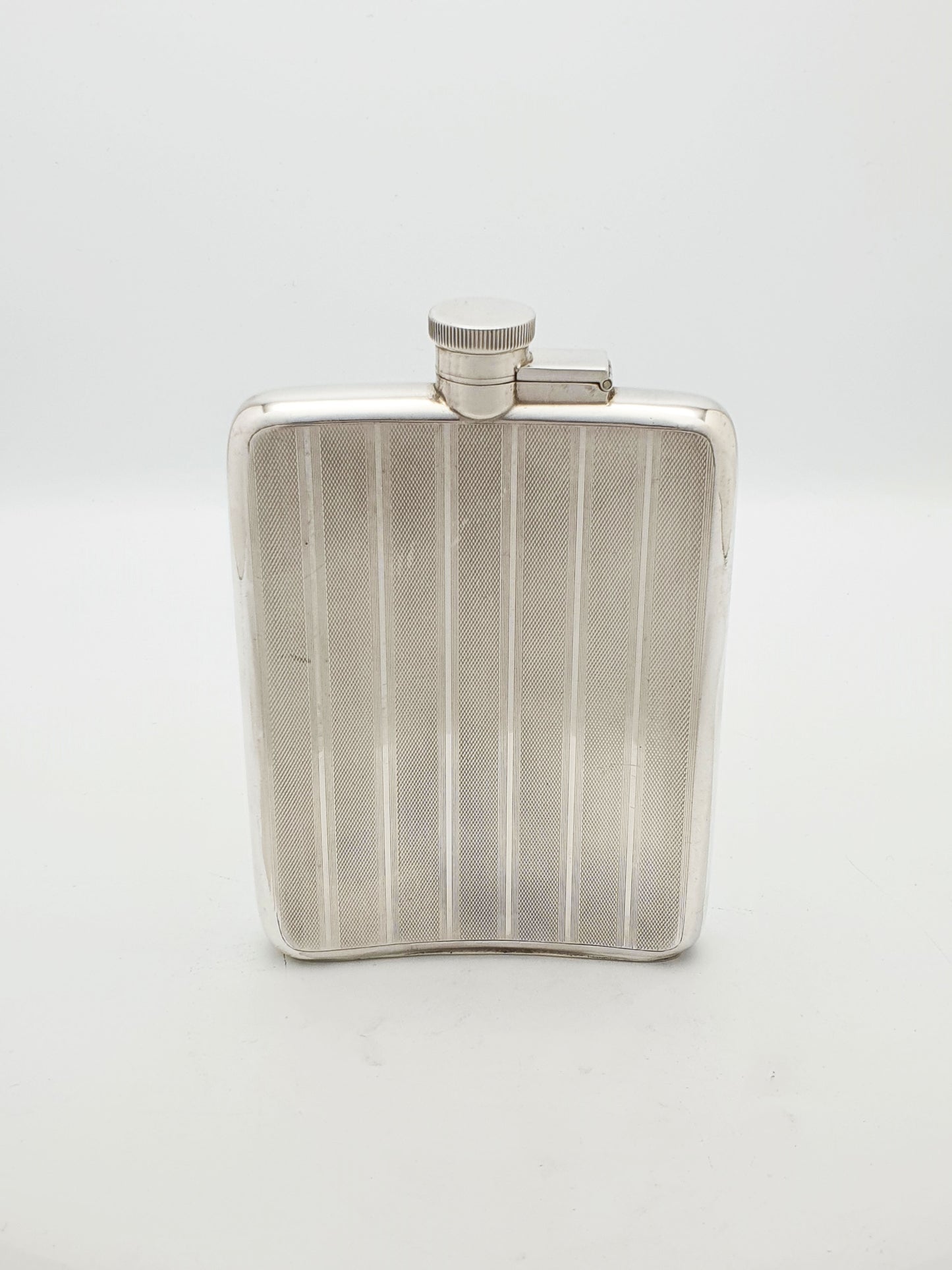 Elegant Large Art Deco Sterling Silver Hip Flask - 1928