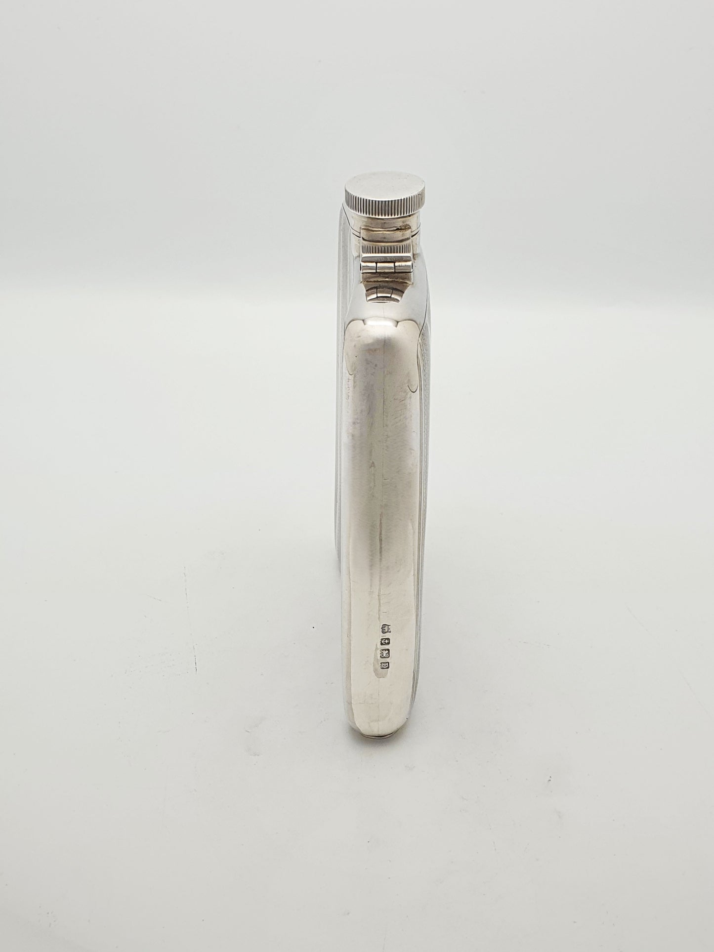 Elegant Large Art Deco Sterling Silver Hip Flask - 1928