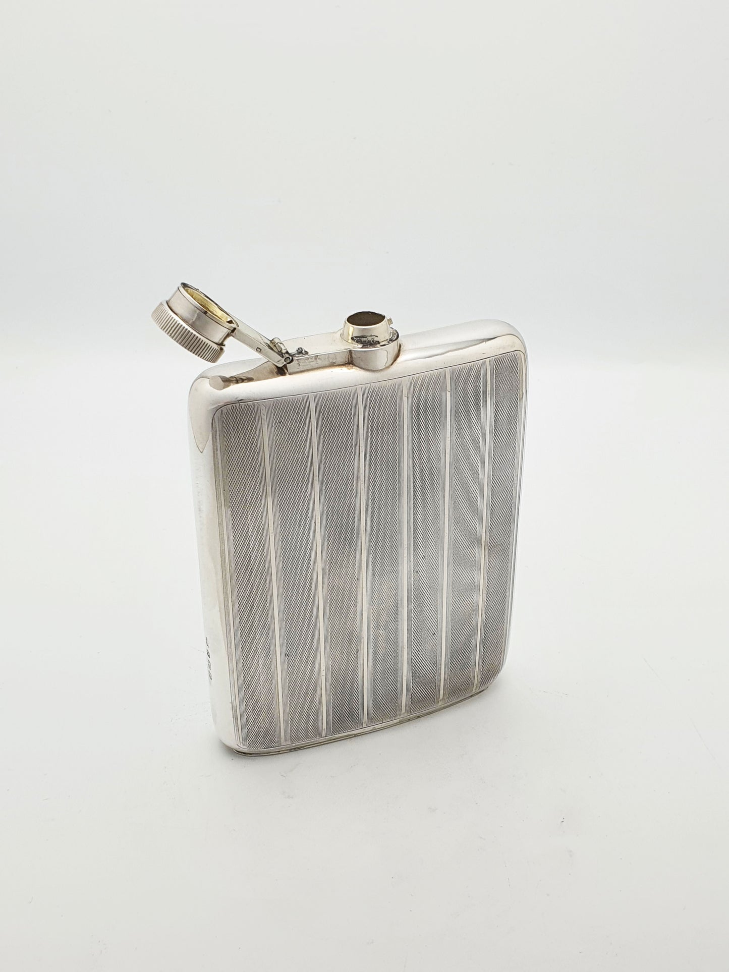 Elegant Large Art Deco Sterling Silver Hip Flask - 1928