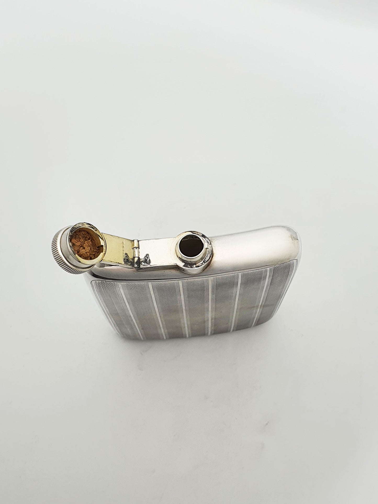 Elegant Large Art Deco Sterling Silver Hip Flask - 1928