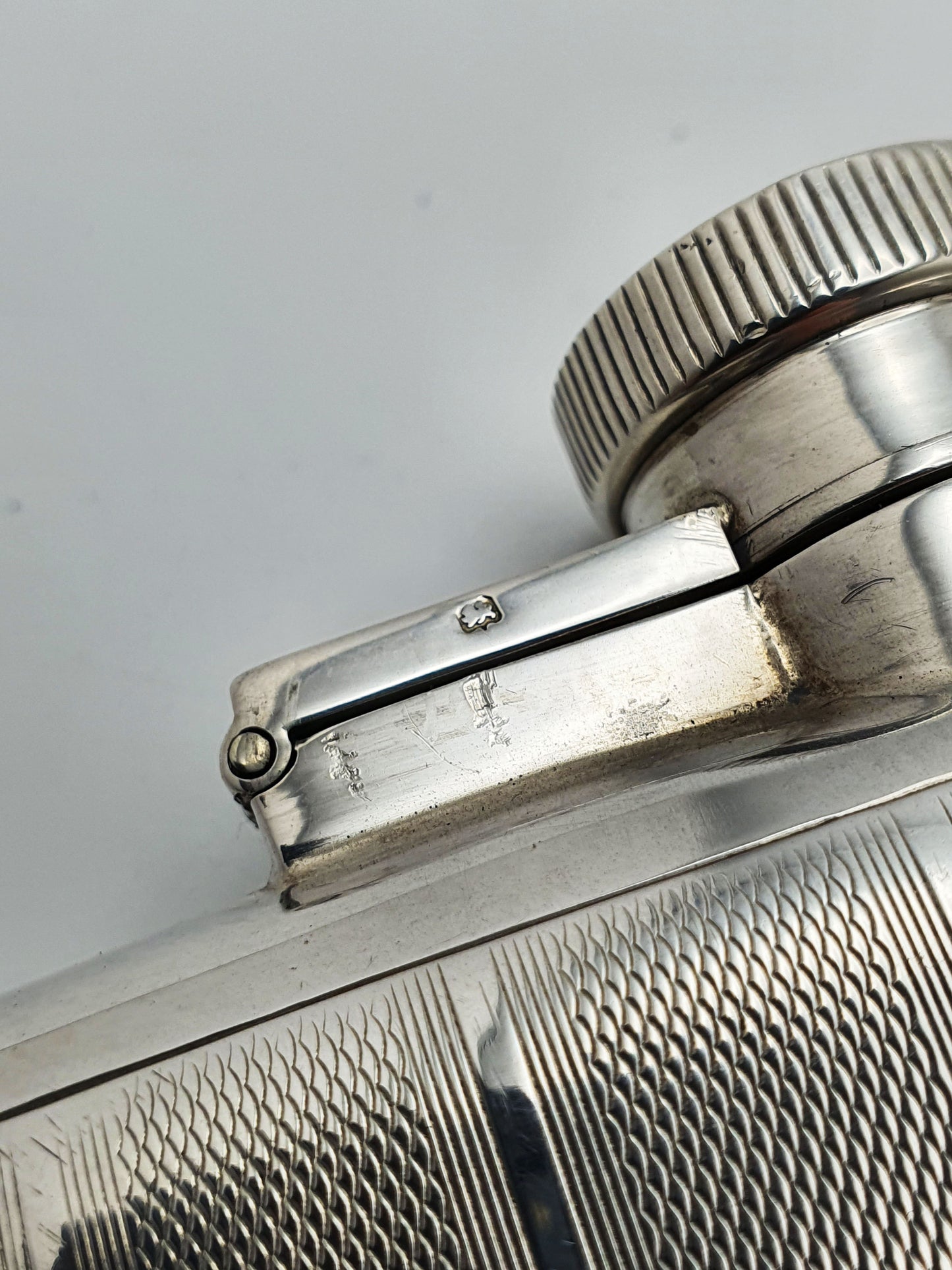 Elegant Large Art Deco Sterling Silver Hip Flask - 1928