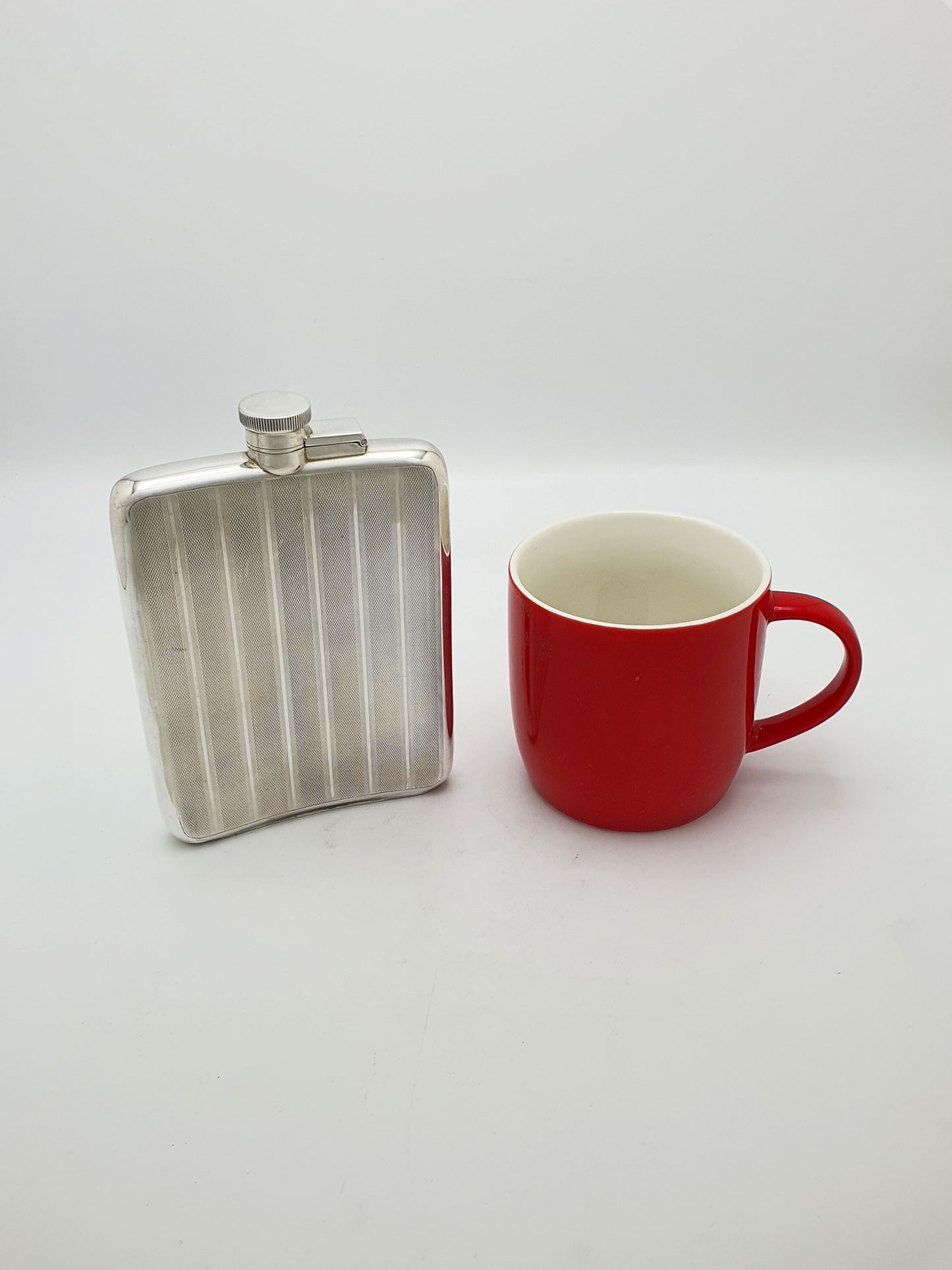 Elegant Large Art Deco Sterling Silver Hip Flask - 1928