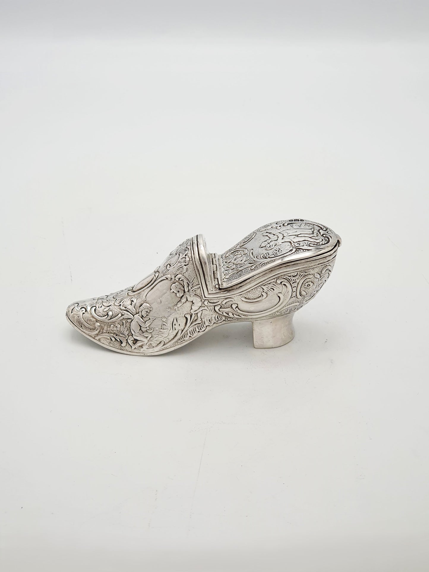 Unusual Antique Victorian Sterling Silver Shoe Shaped Box - 1900
