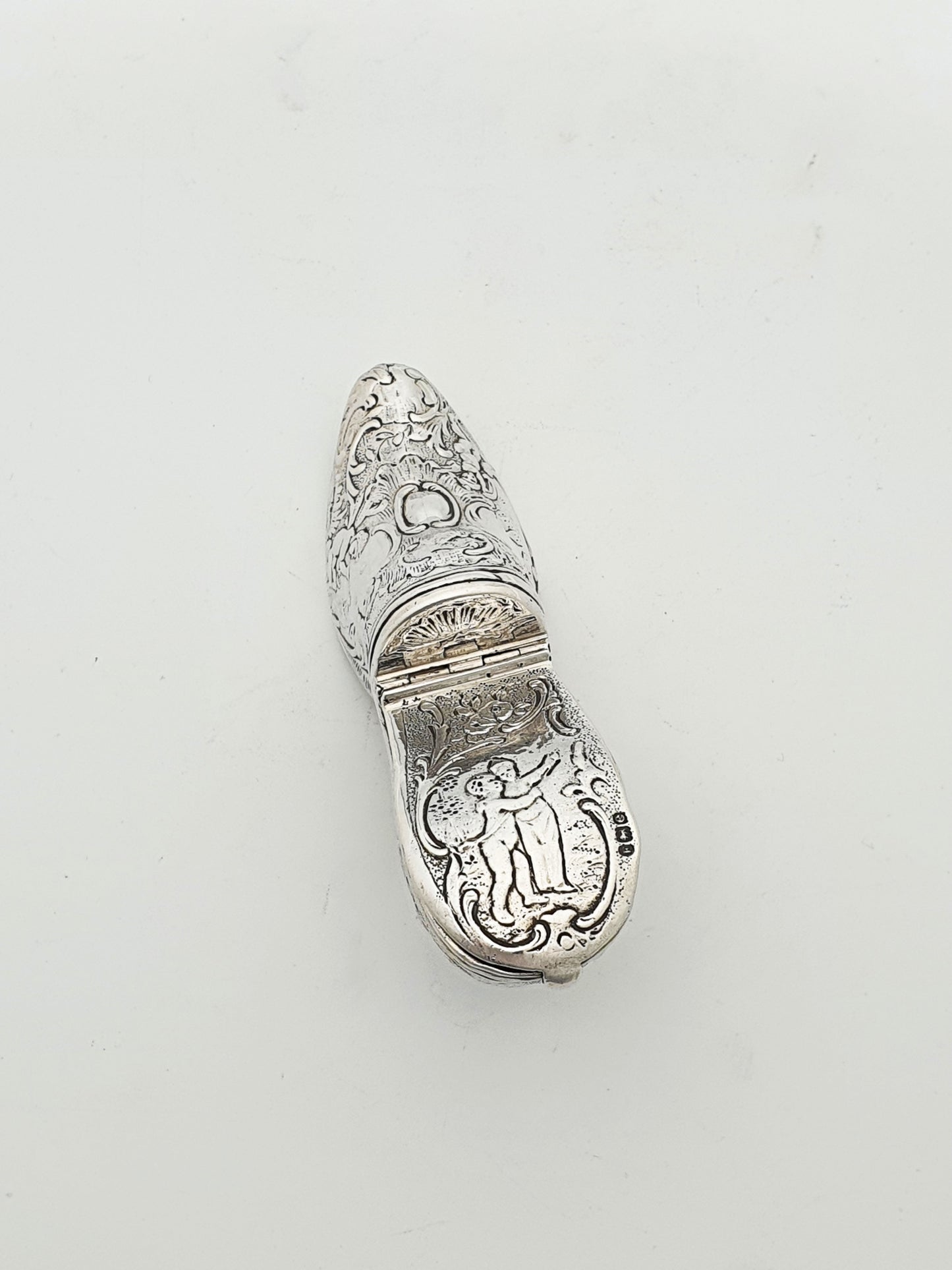 Unusual Antique Victorian Sterling Silver Shoe Shaped Box - 1900