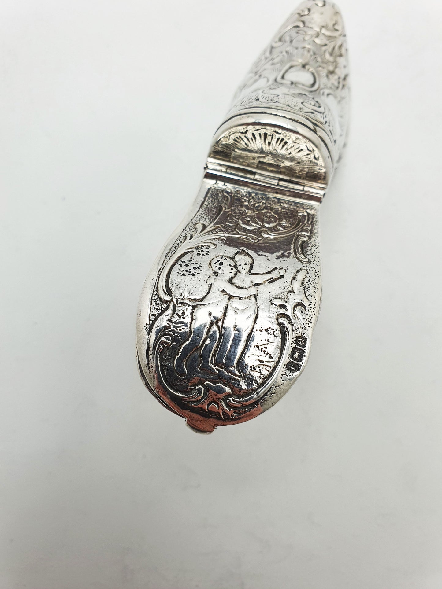 Unusual Antique Victorian Sterling Silver Shoe Shaped Box - 1900