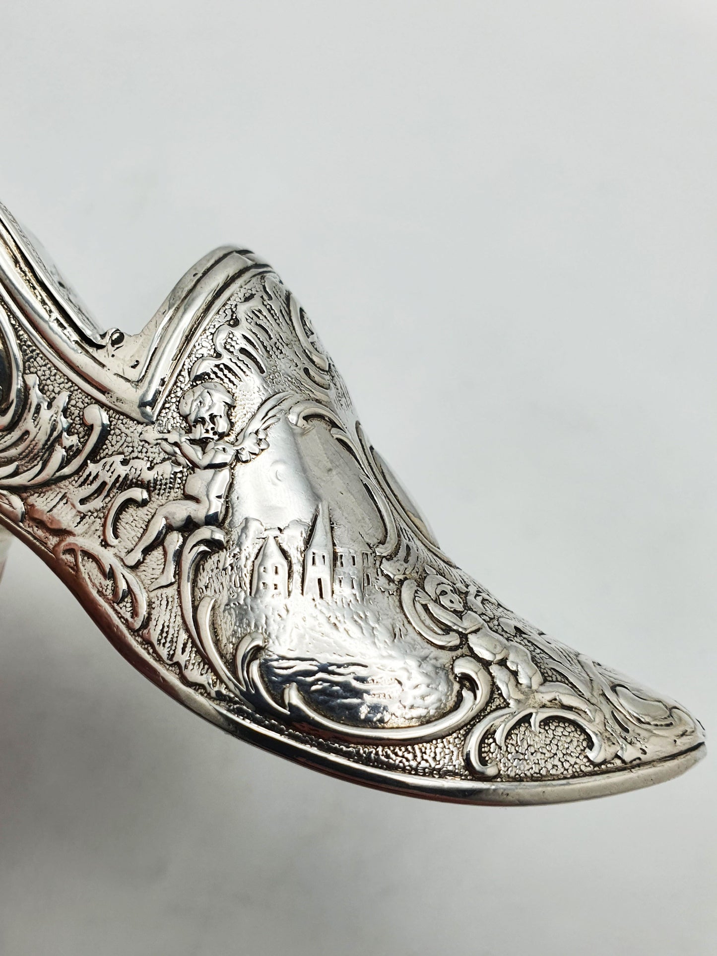 Unusual Antique Victorian Sterling Silver Shoe Shaped Box - 1900