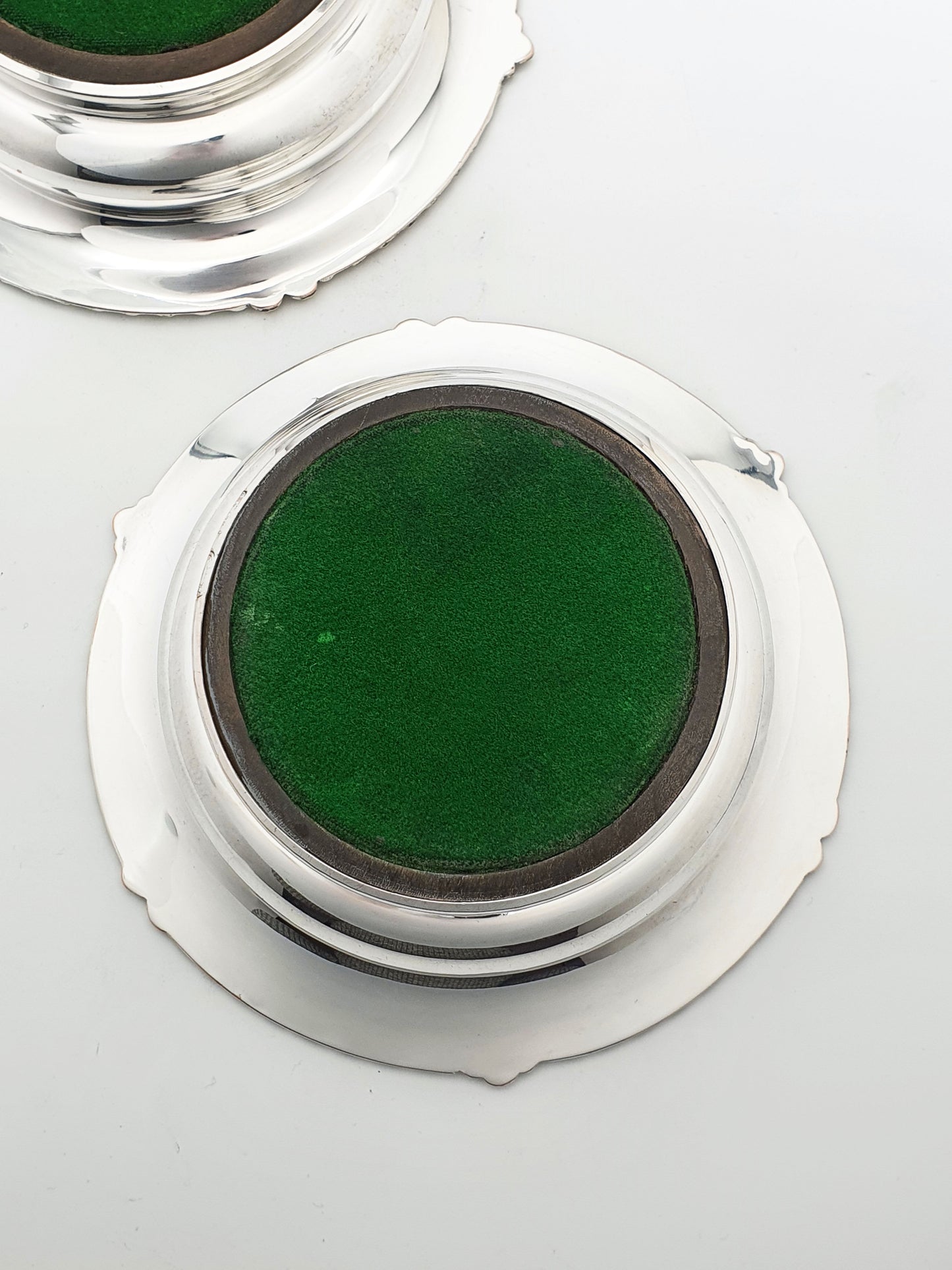 Pair of Antique Silver Plate & Mahogany Wine Bottle Coasters – circa 1920