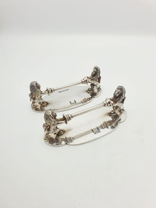 Splendid Pair of Antique Victorian Silver-Plated Lion Knife Rests – circa 1890