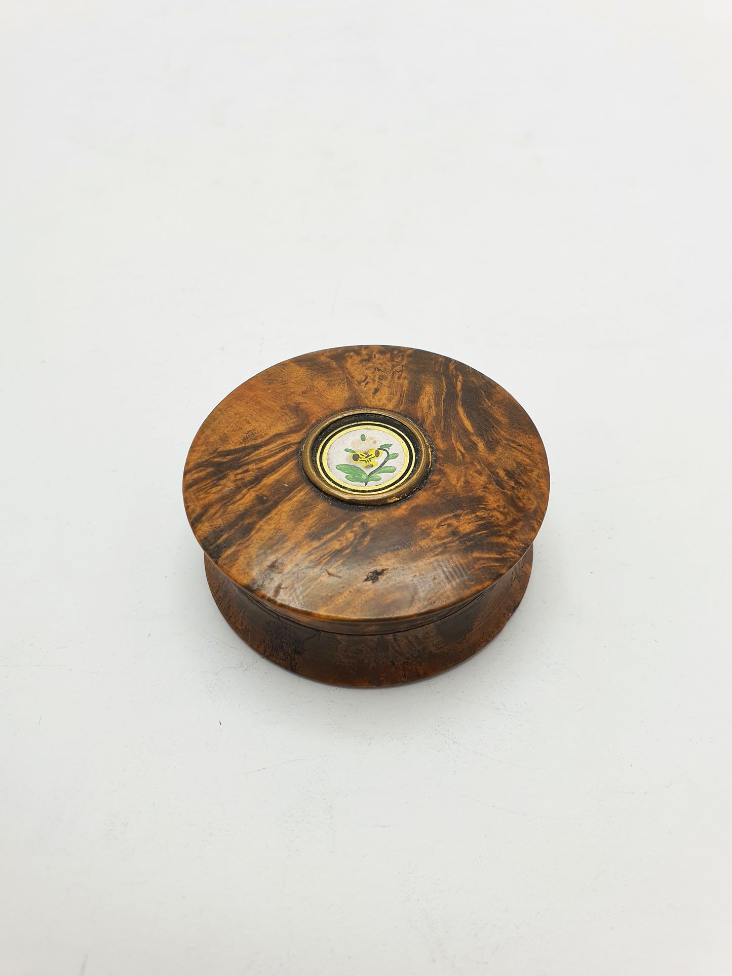 Antique Victorian Burr Walnut Snuff Box with Floral Inset – circa 1880