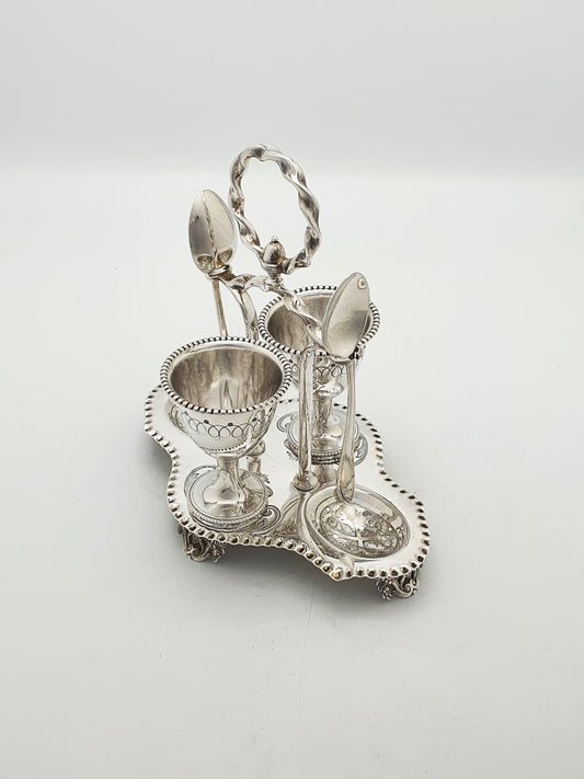 Antique Victorian Silver Plated Twin Egg Cup Cruet Set – circa 1890