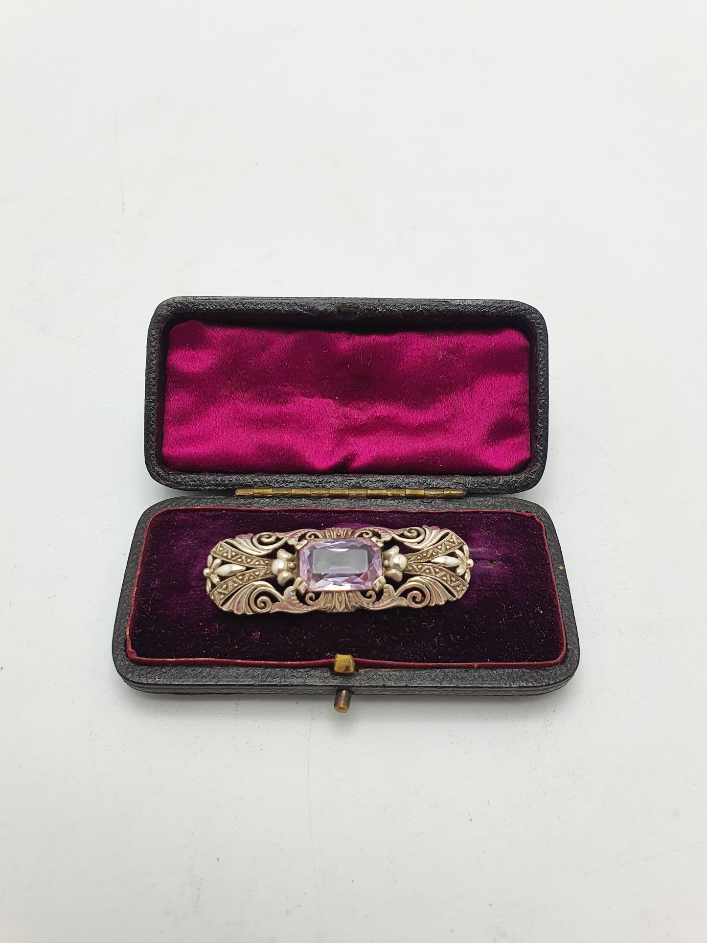 Nice Art Nouveau Style Silver and Purple Amethyst Brooch - 1930