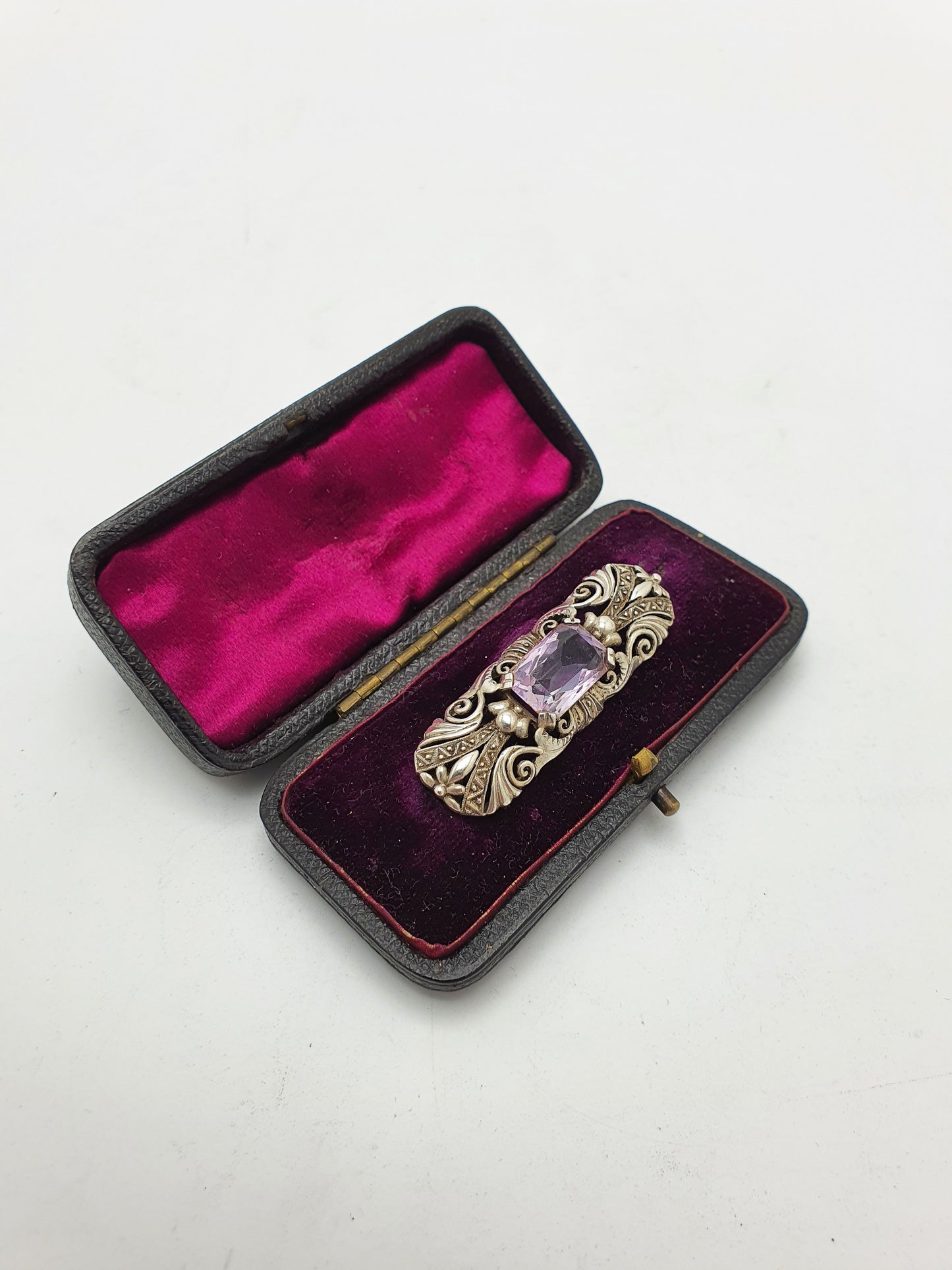 Nice Art Nouveau Style Silver and Purple Amethyst Brooch - 1930
