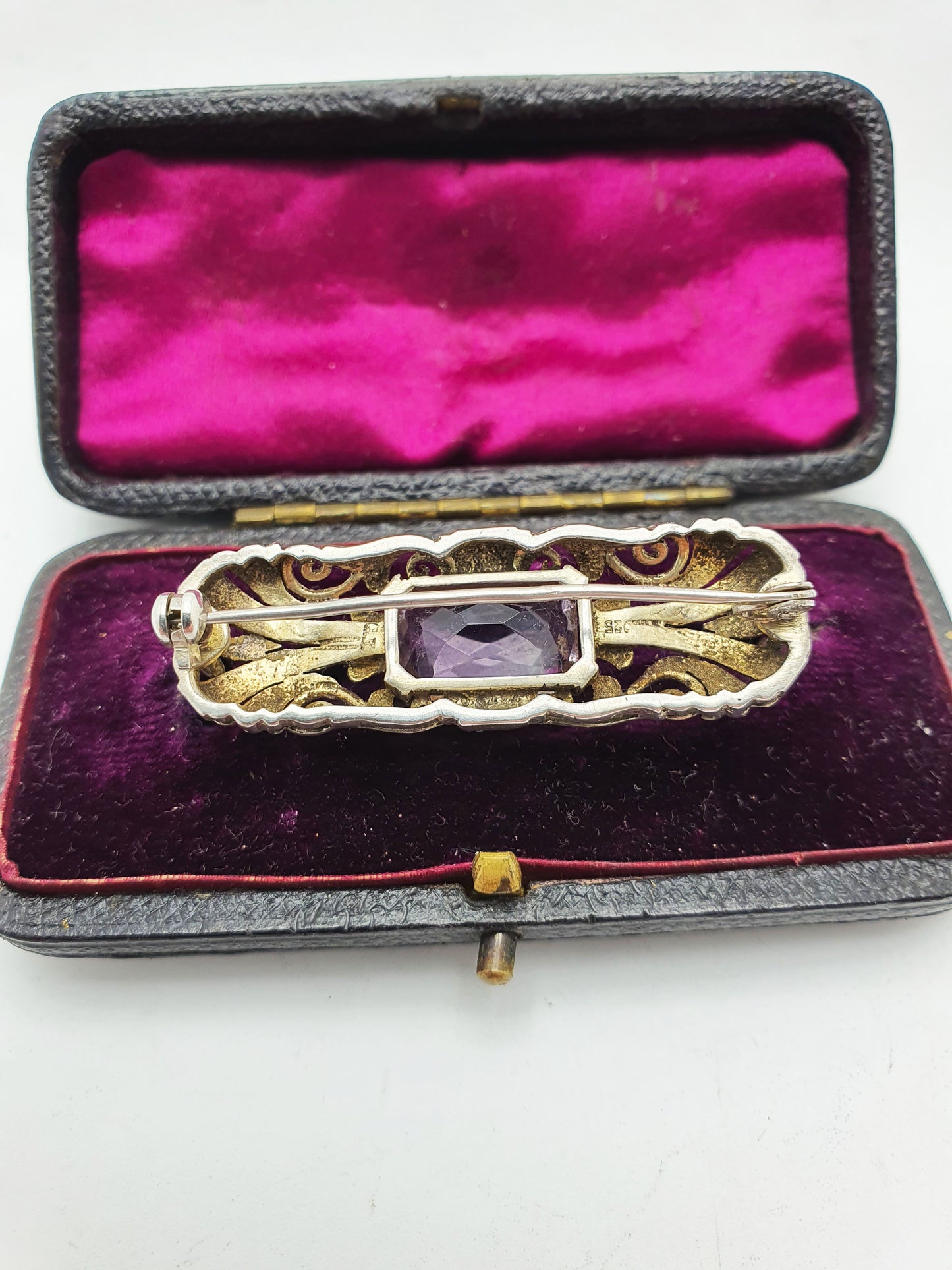 Nice Art Nouveau Style Silver and Purple Amethyst Brooch - 1930