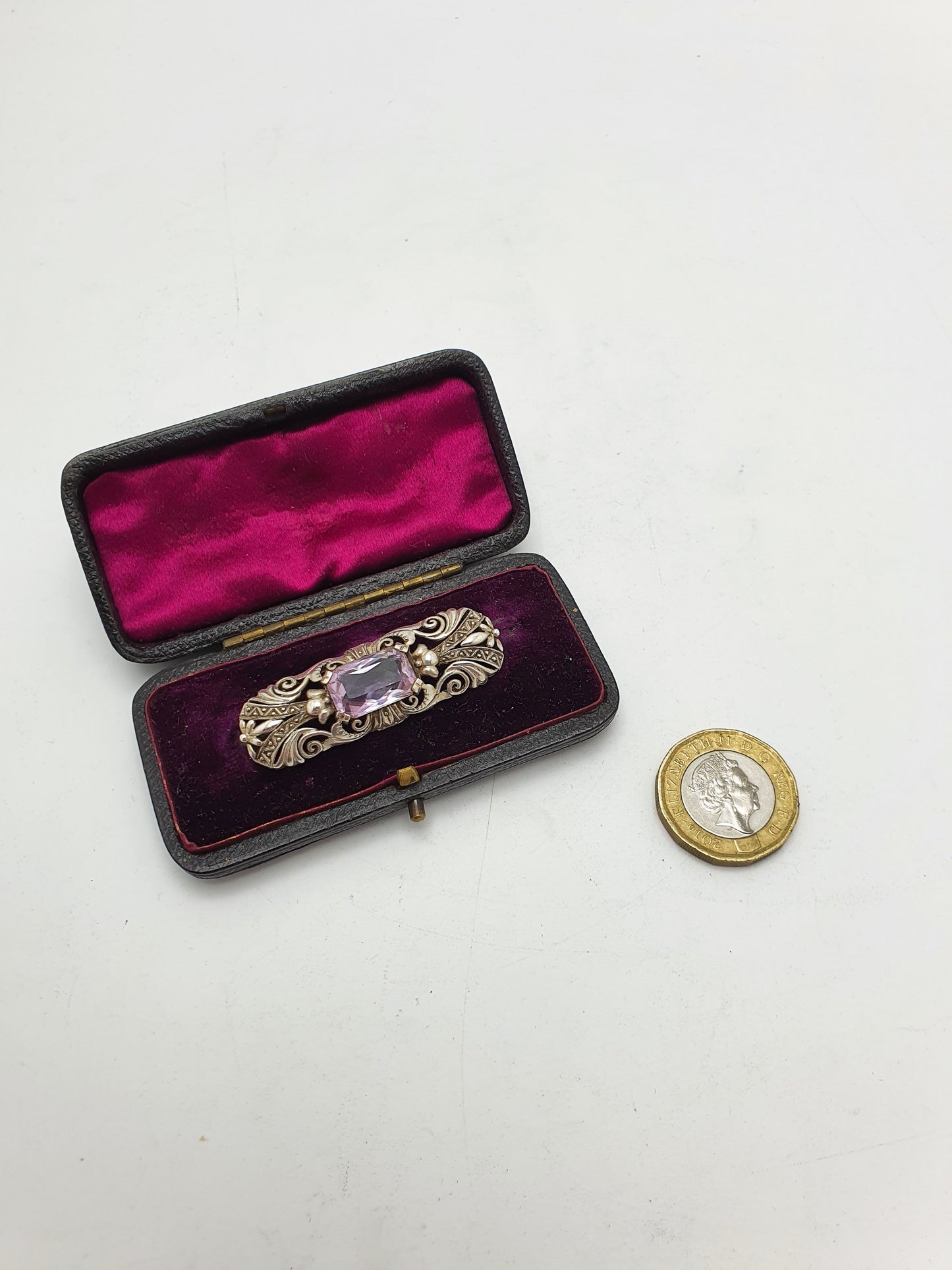 Nice Art Nouveau Style Silver and Purple Amethyst Brooch - 1930