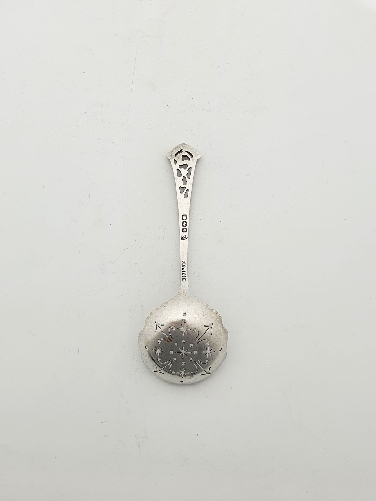 Antique Edwardian Sterling Silver Pierced Sugar Sifter Spoon - 1904