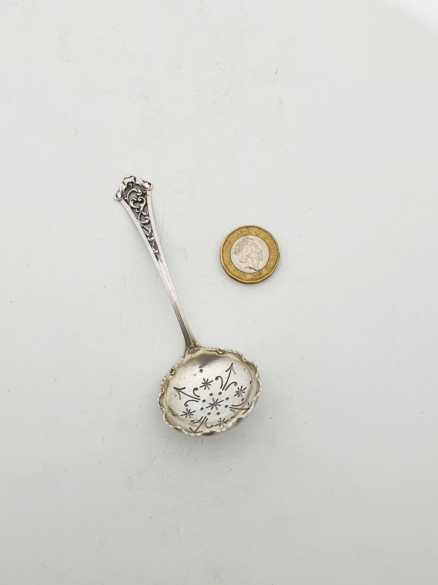 Antique Edwardian Sterling Silver Pierced Sugar Sifter Spoon - 1904