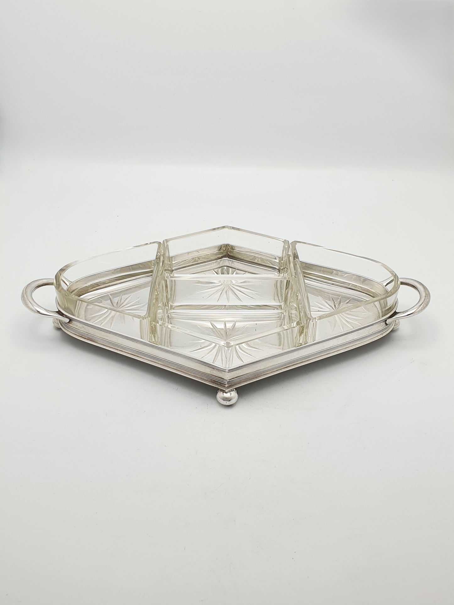 Nice Antique Starburst Glass & Silver-Plated Serving Tray – circa 1920