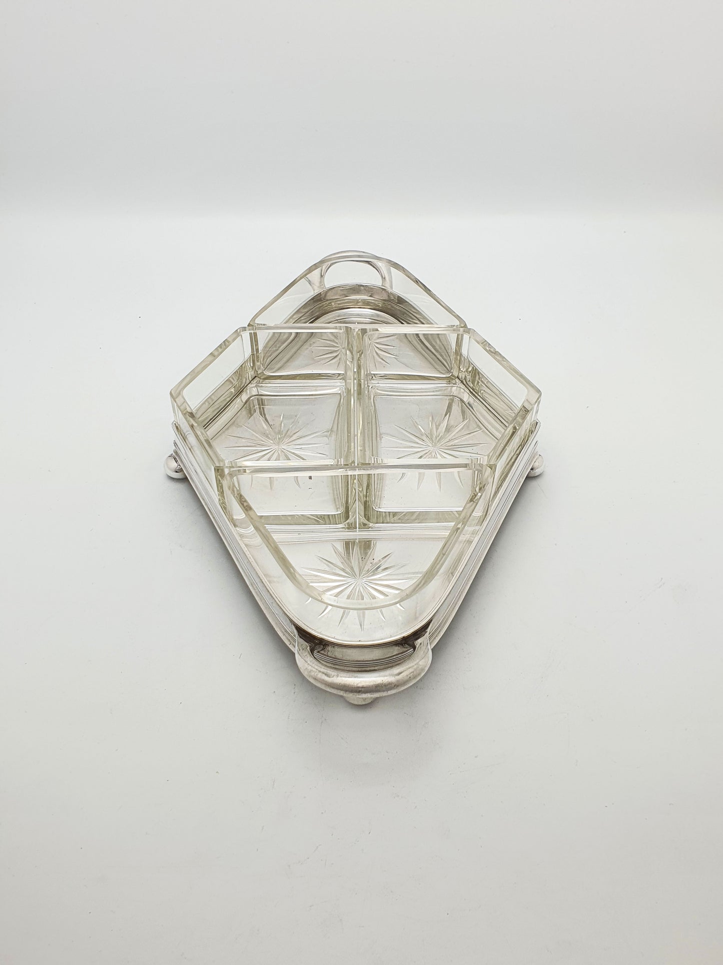 Nice Antique Starburst Glass & Silver-Plated Serving Tray – circa 1920