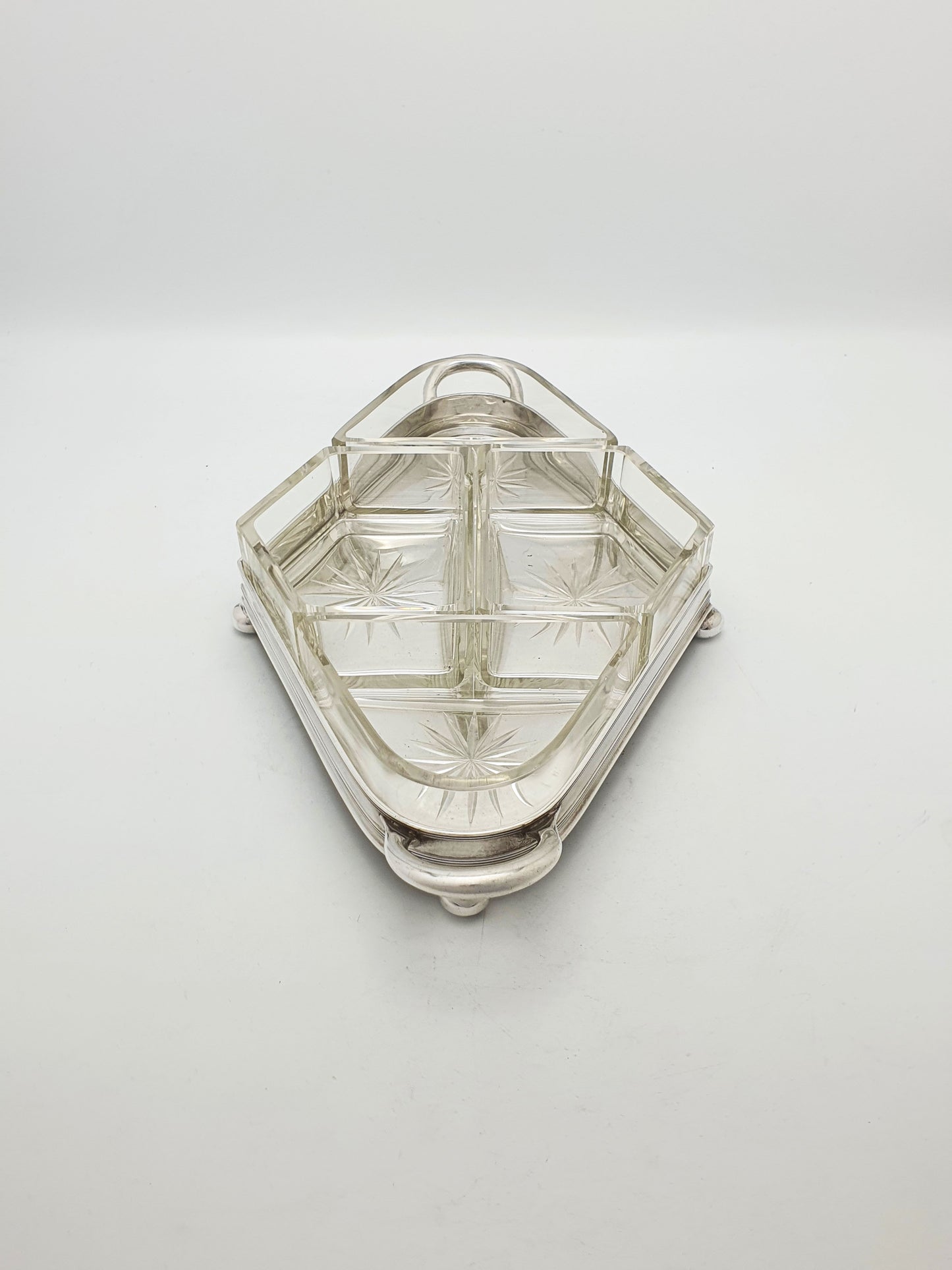 Nice Antique Starburst Glass & Silver-Plated Serving Tray – circa 1920