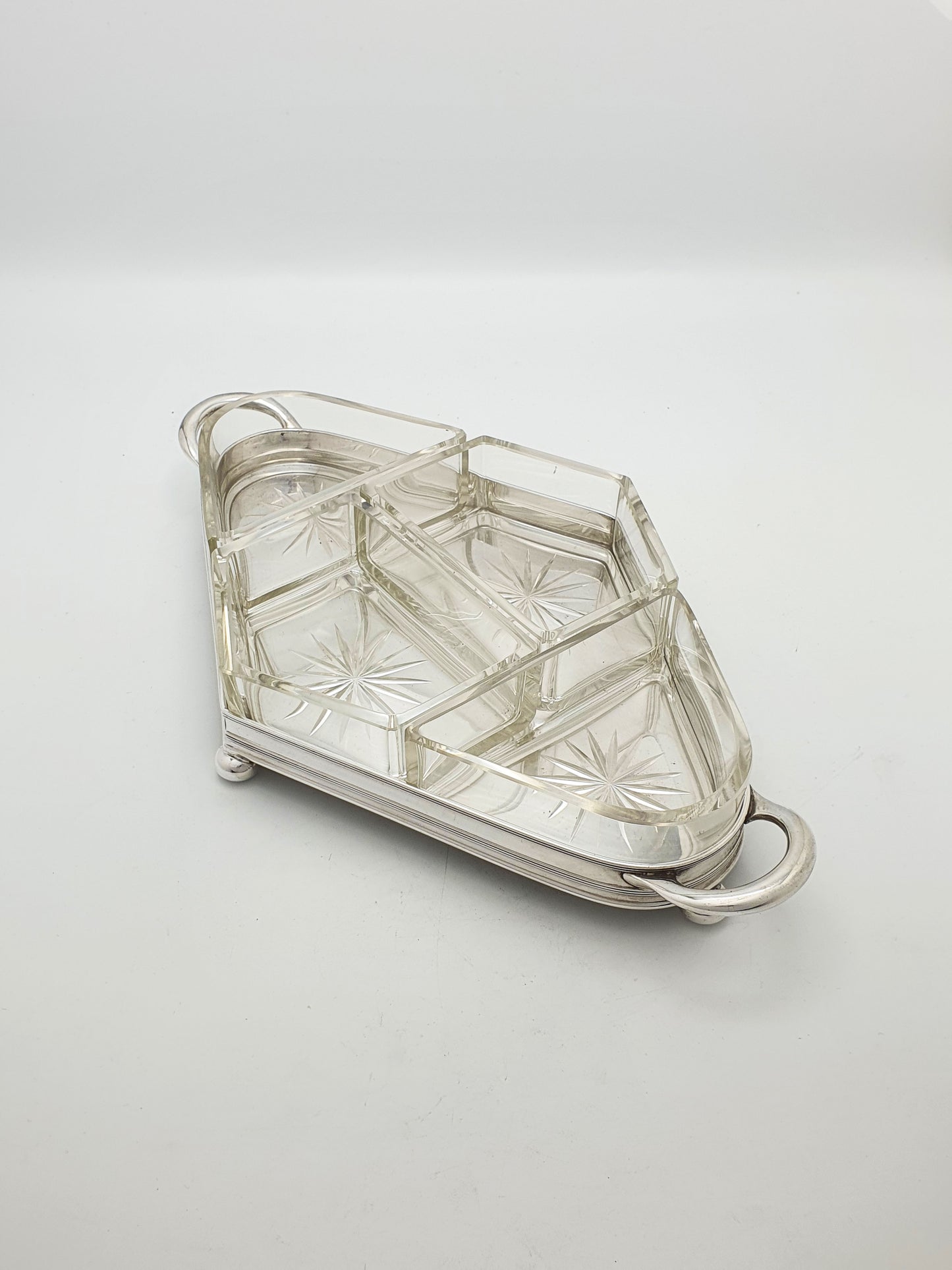 Nice Antique Starburst Glass & Silver-Plated Serving Tray – circa 1920