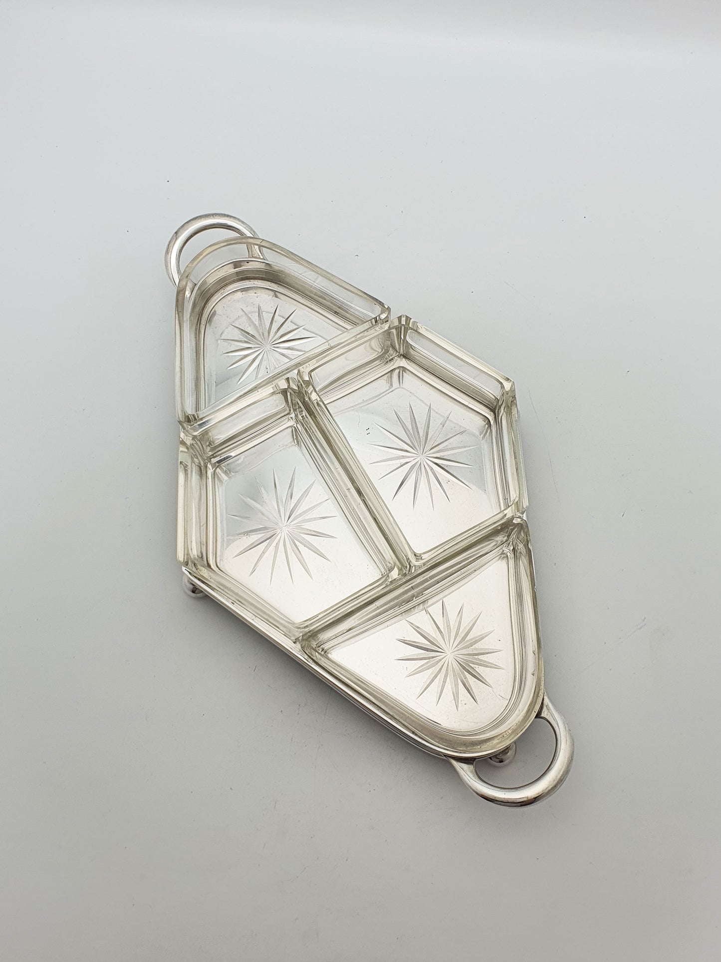 Nice Antique Starburst Glass & Silver-Plated Serving Tray – circa 1920