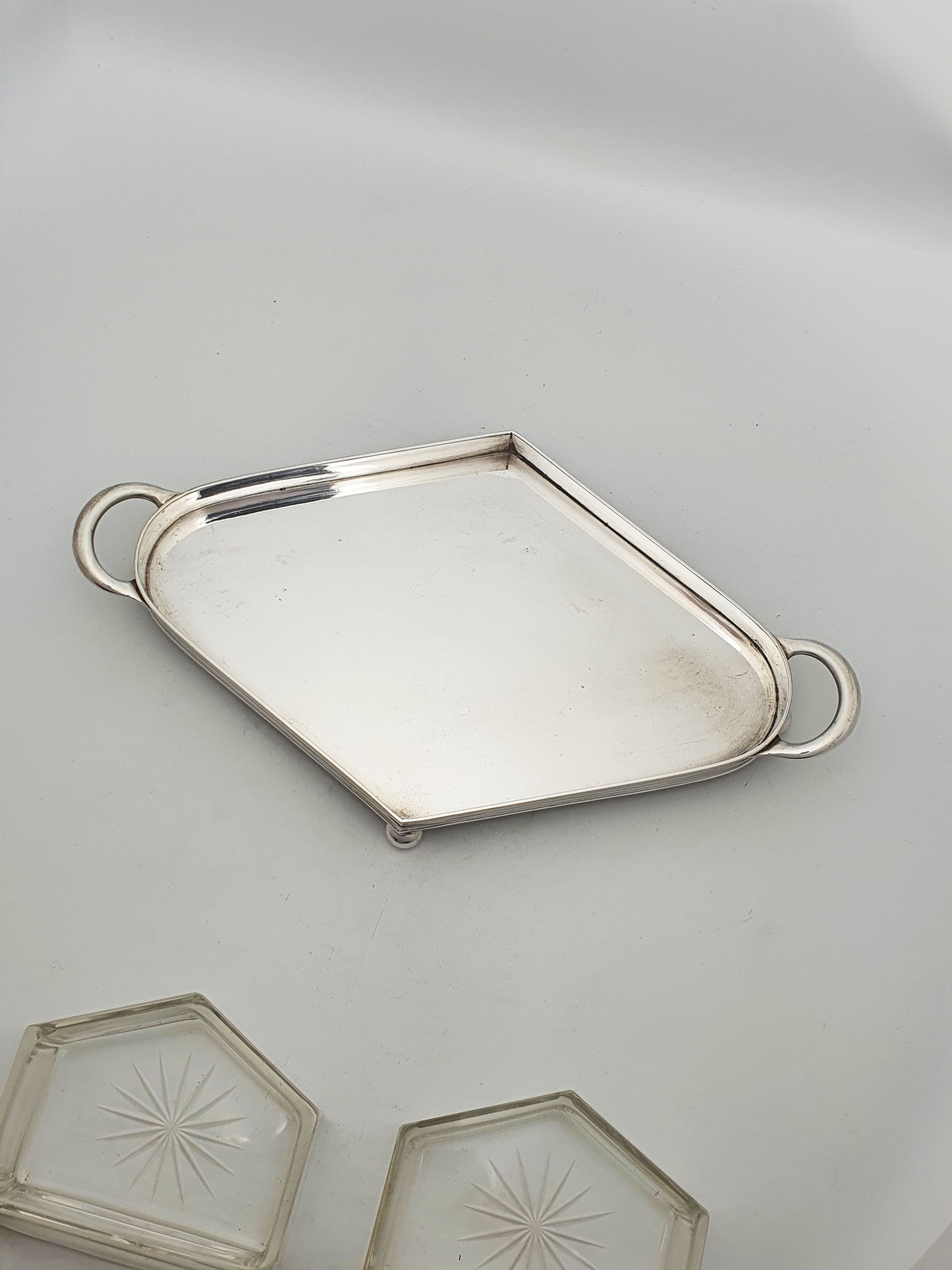 Nice Antique Starburst Glass & Silver-Plated Serving Tray – circa 1920