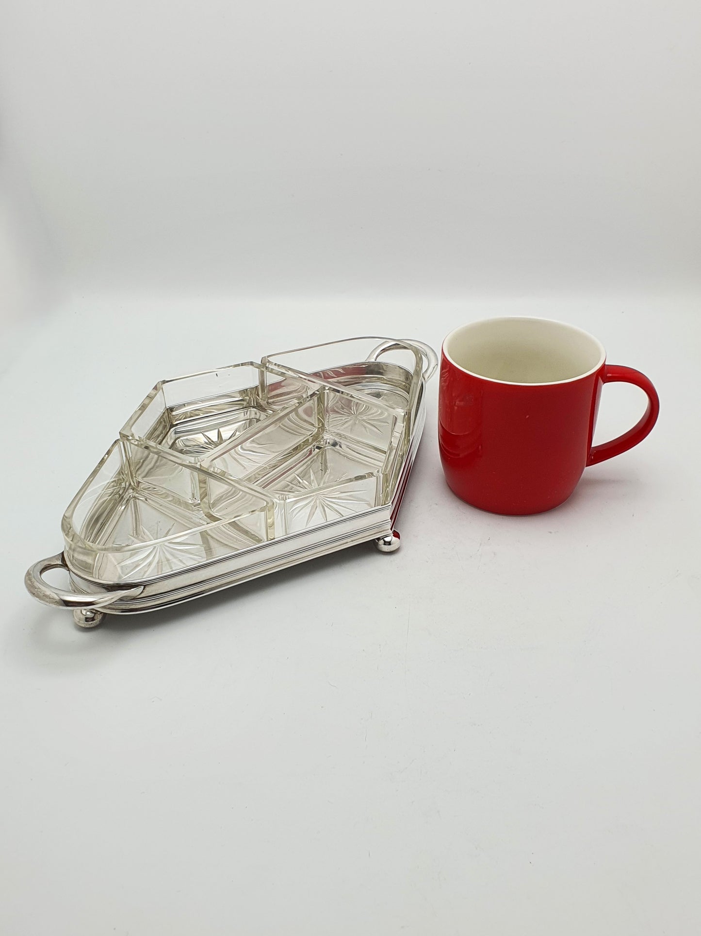 Nice Antique Starburst Glass & Silver-Plated Serving Tray – circa 1920