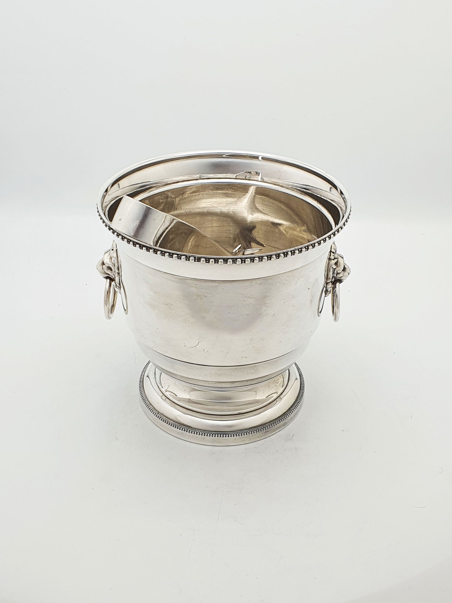 Vintage Silver-Plated Ice Bucket with Lion Mask Handles & Tongs - 1960