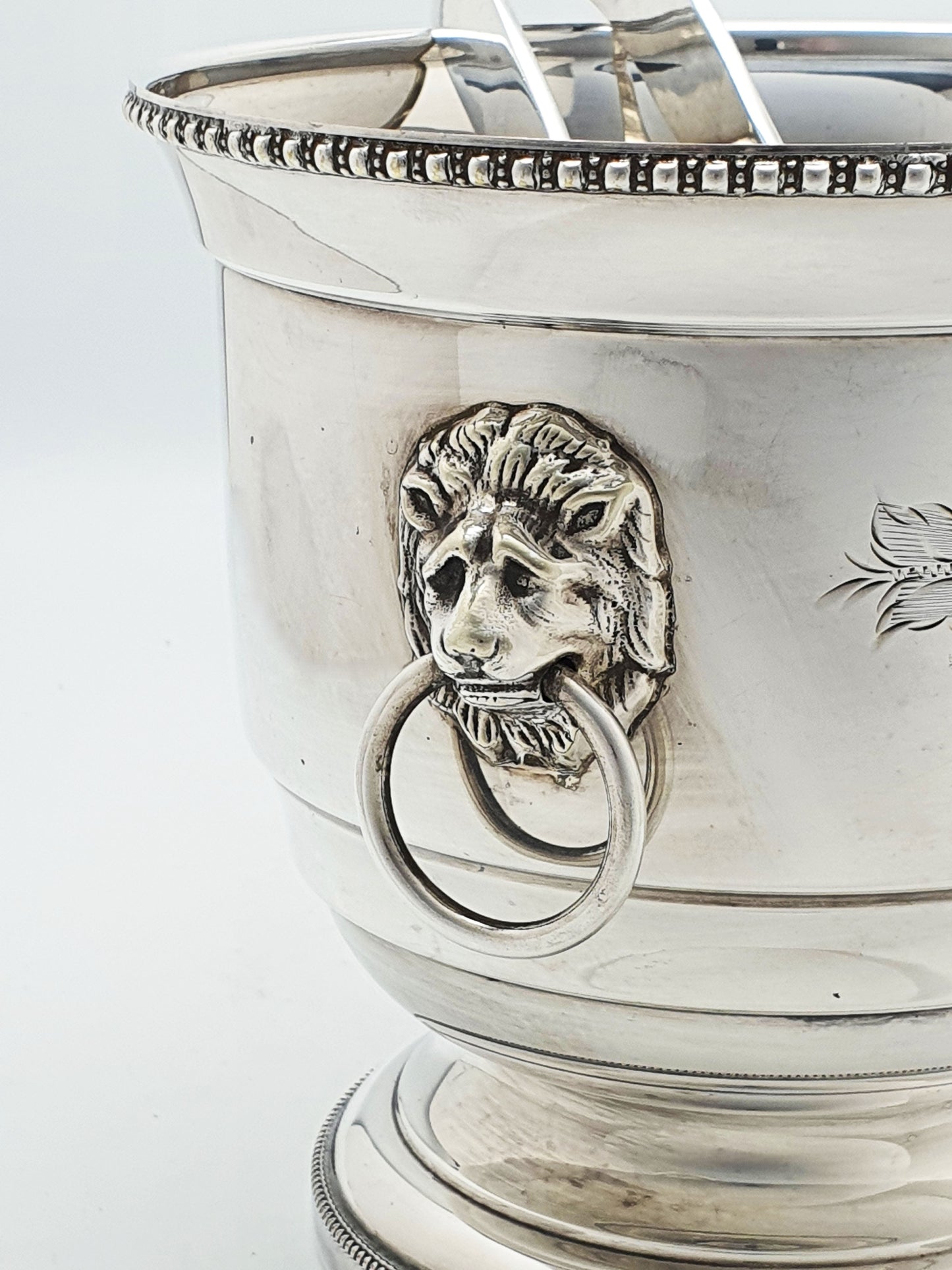 Vintage Silver-Plated Ice Bucket with Lion Mask Handles & Tongs - 1960