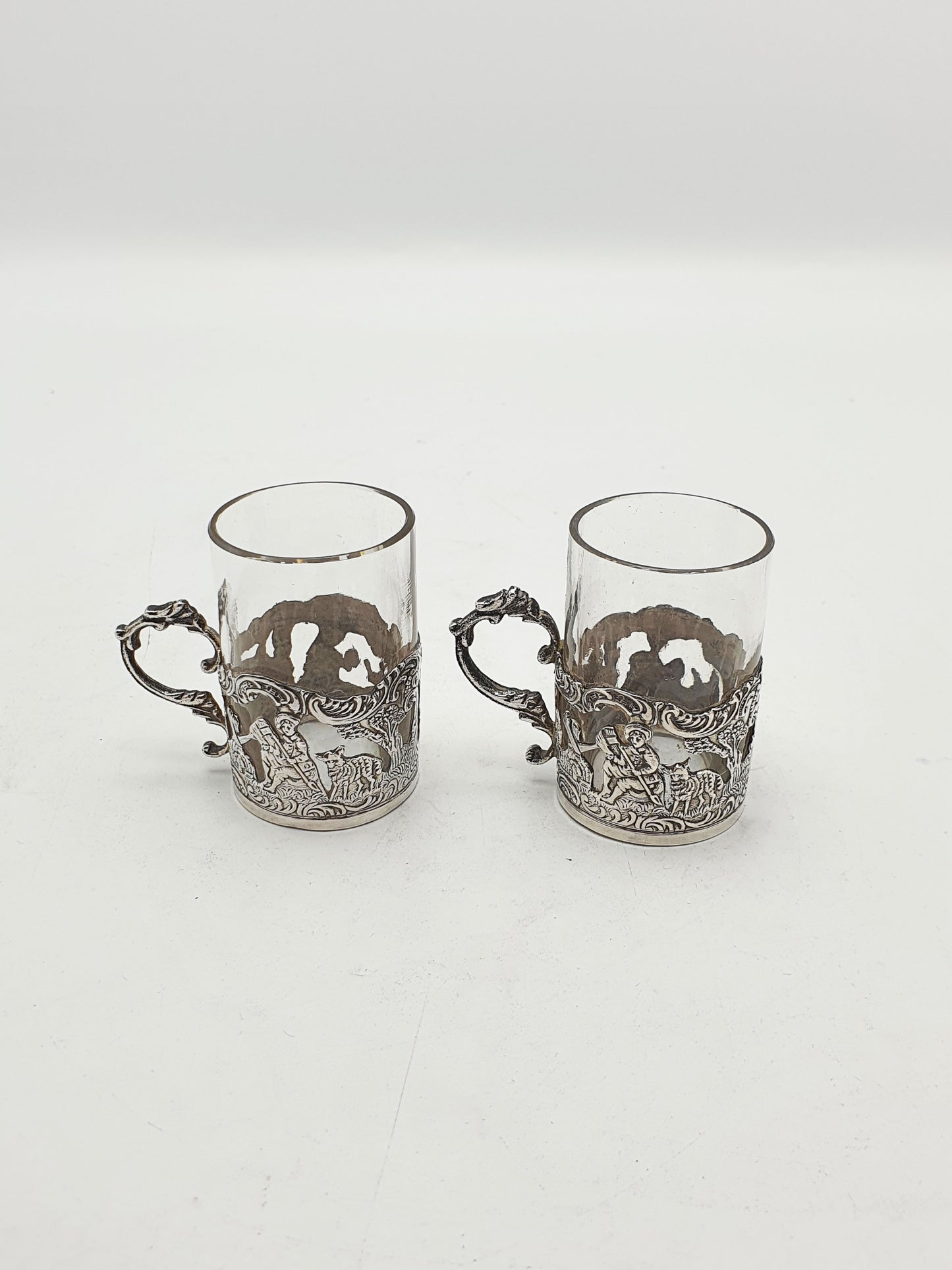 Nice Pair of Antique Victorian Sterling Silver Mounted Liquor Cups – London, 1889