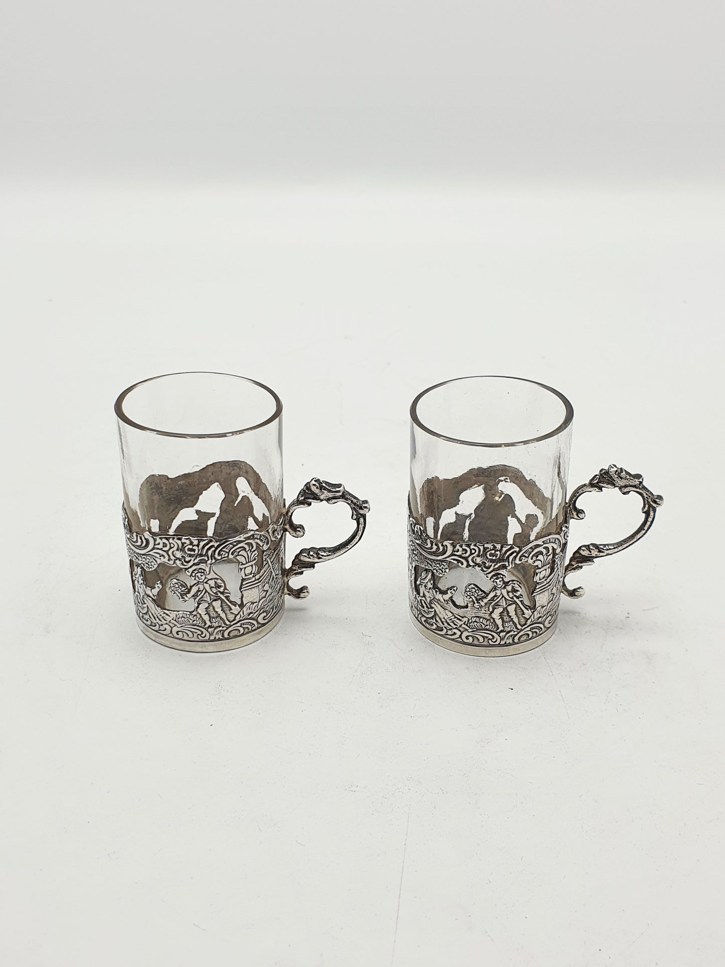 Nice Pair of Antique Victorian Sterling Silver Mounted Liquor Cups – London, 1889