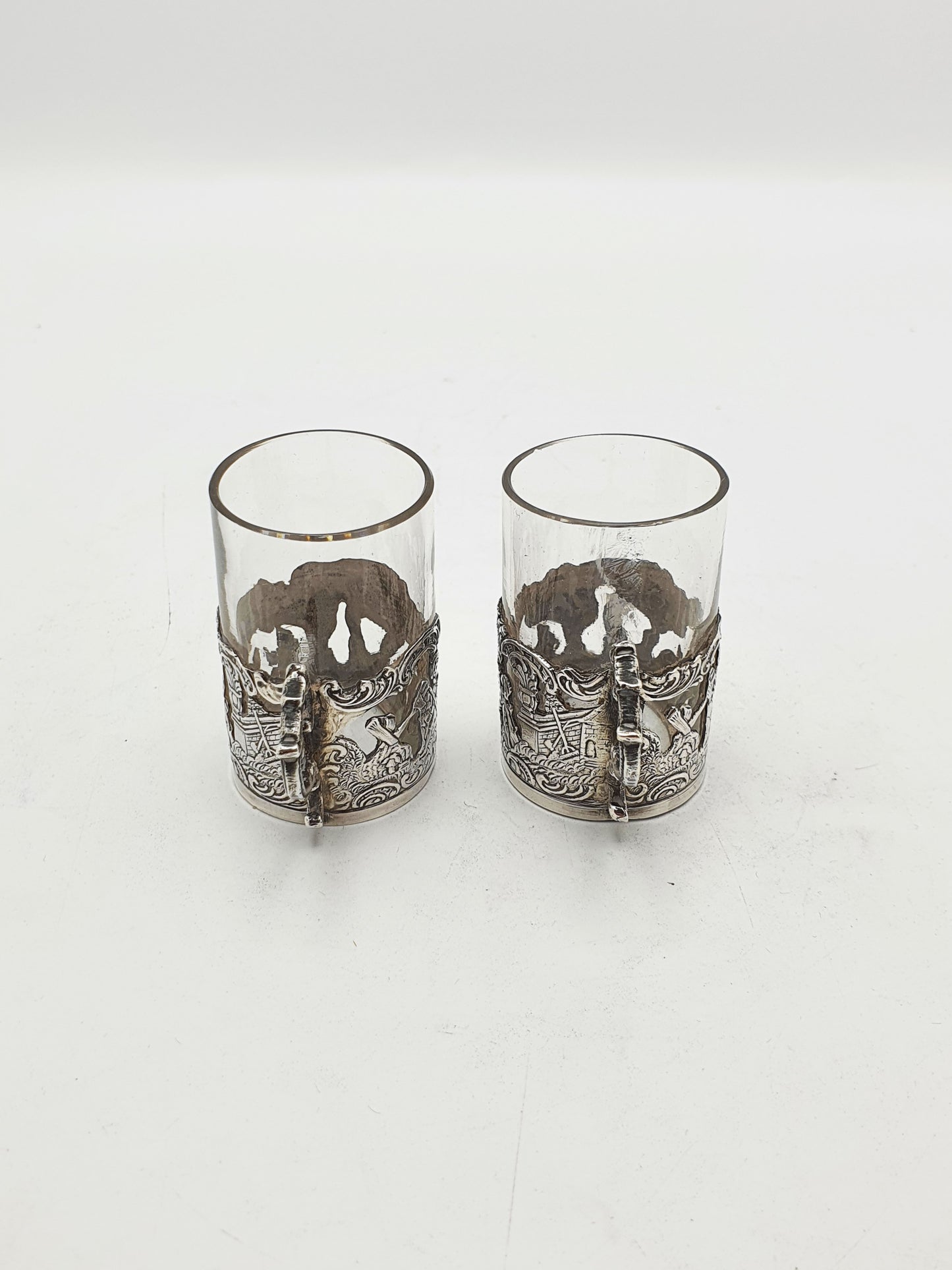 Nice Pair of Antique Victorian Sterling Silver Mounted Liquor Cups – London, 1889