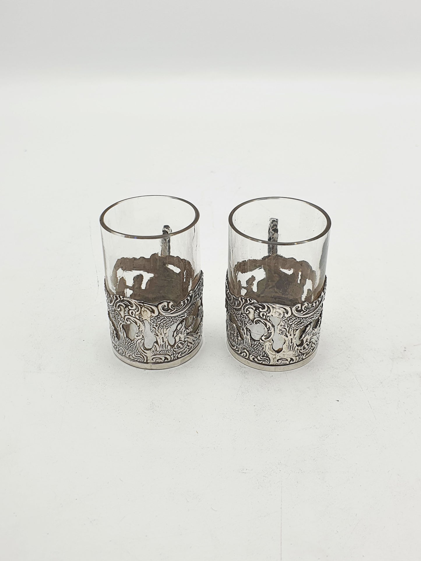 Nice Pair of Antique Victorian Sterling Silver Mounted Liquor Cups – London, 1889