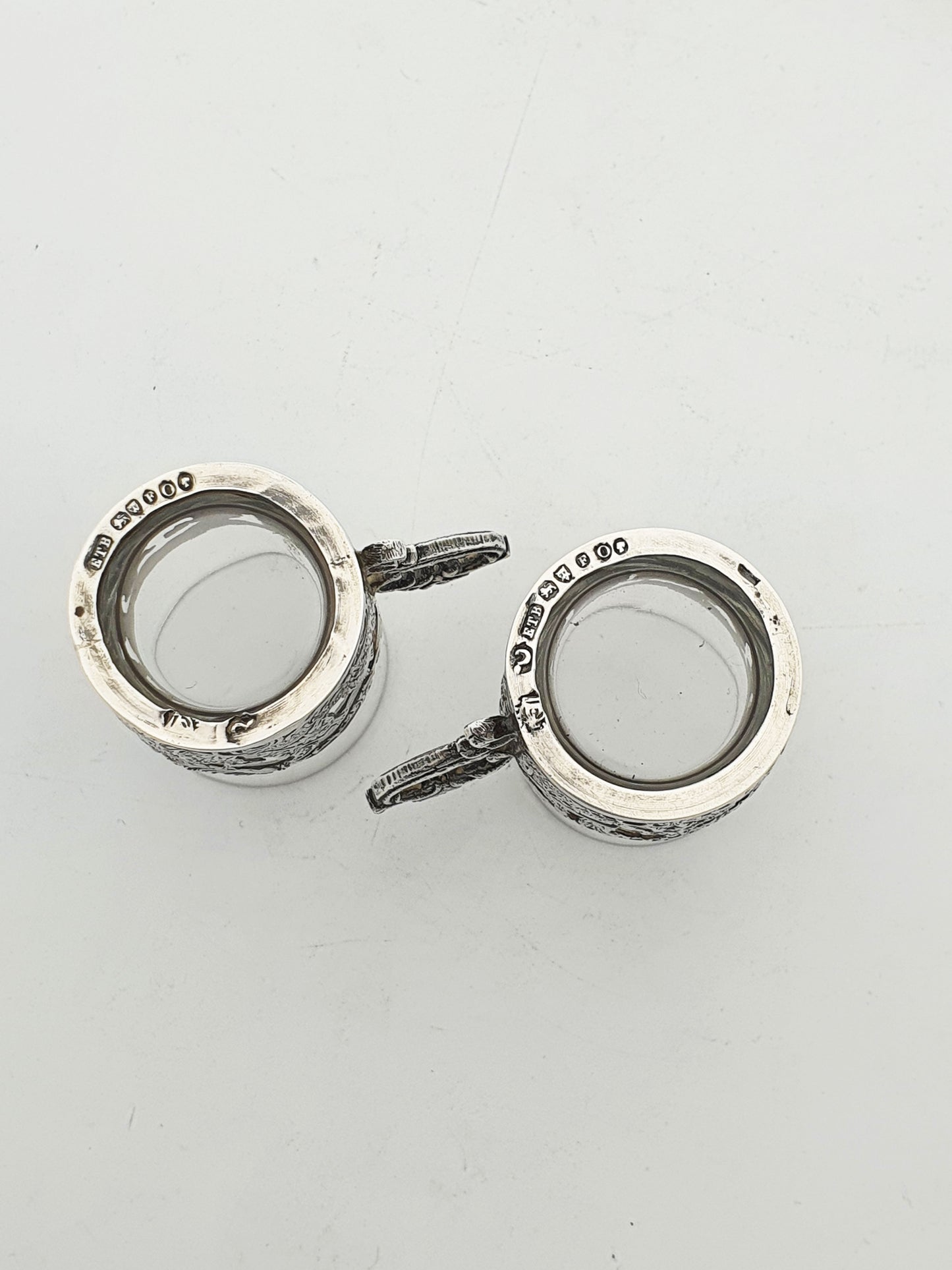 Nice Pair of Antique Victorian Sterling Silver Mounted Liquor Cups – London, 1889