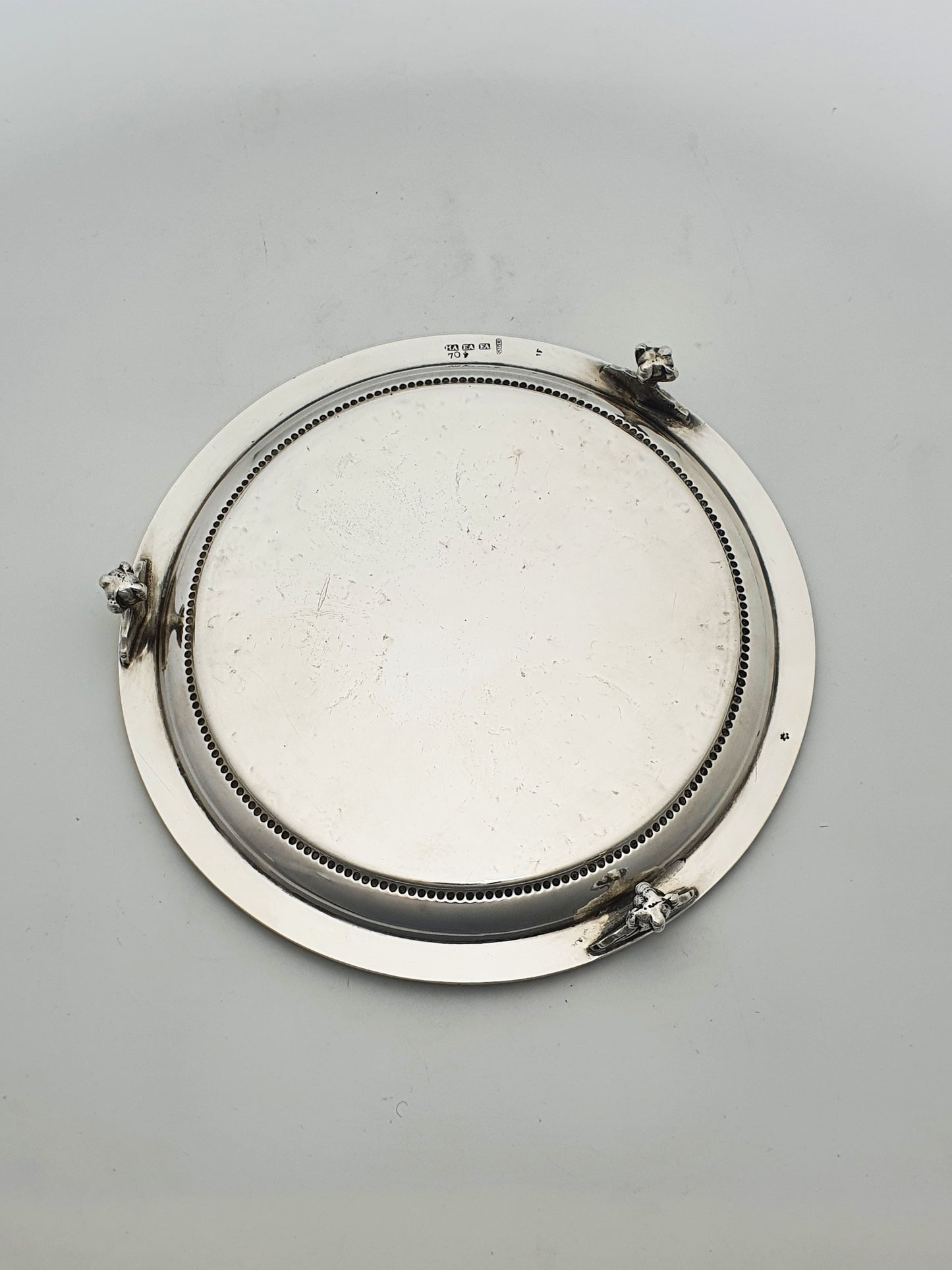Antique Victorian Round Serving Tray/Salver with Engraved Medallions – circa 1890