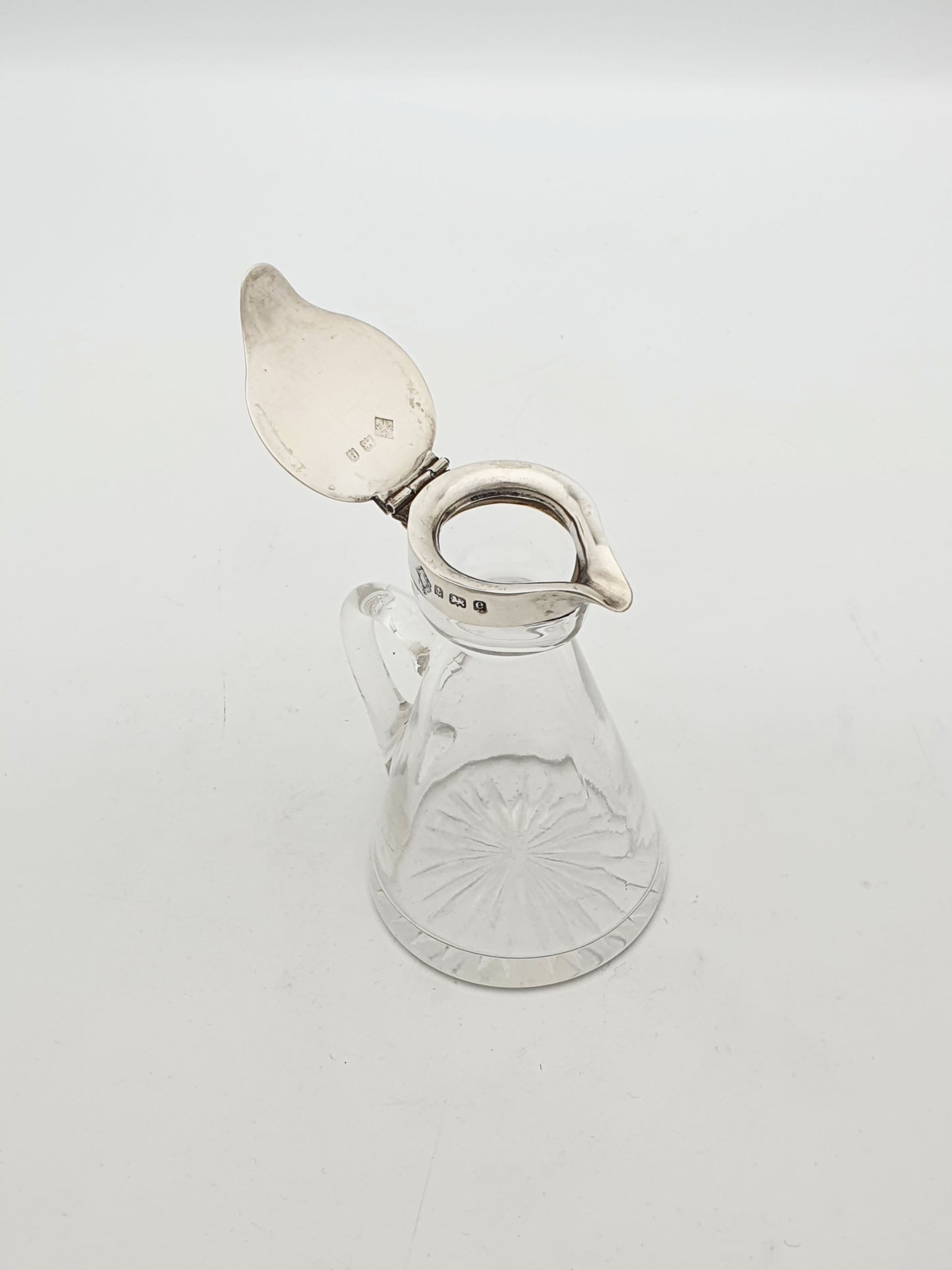 Nice Antique Edwardian Sterling Silver Mounted Glass Whisky Noggin - 1904