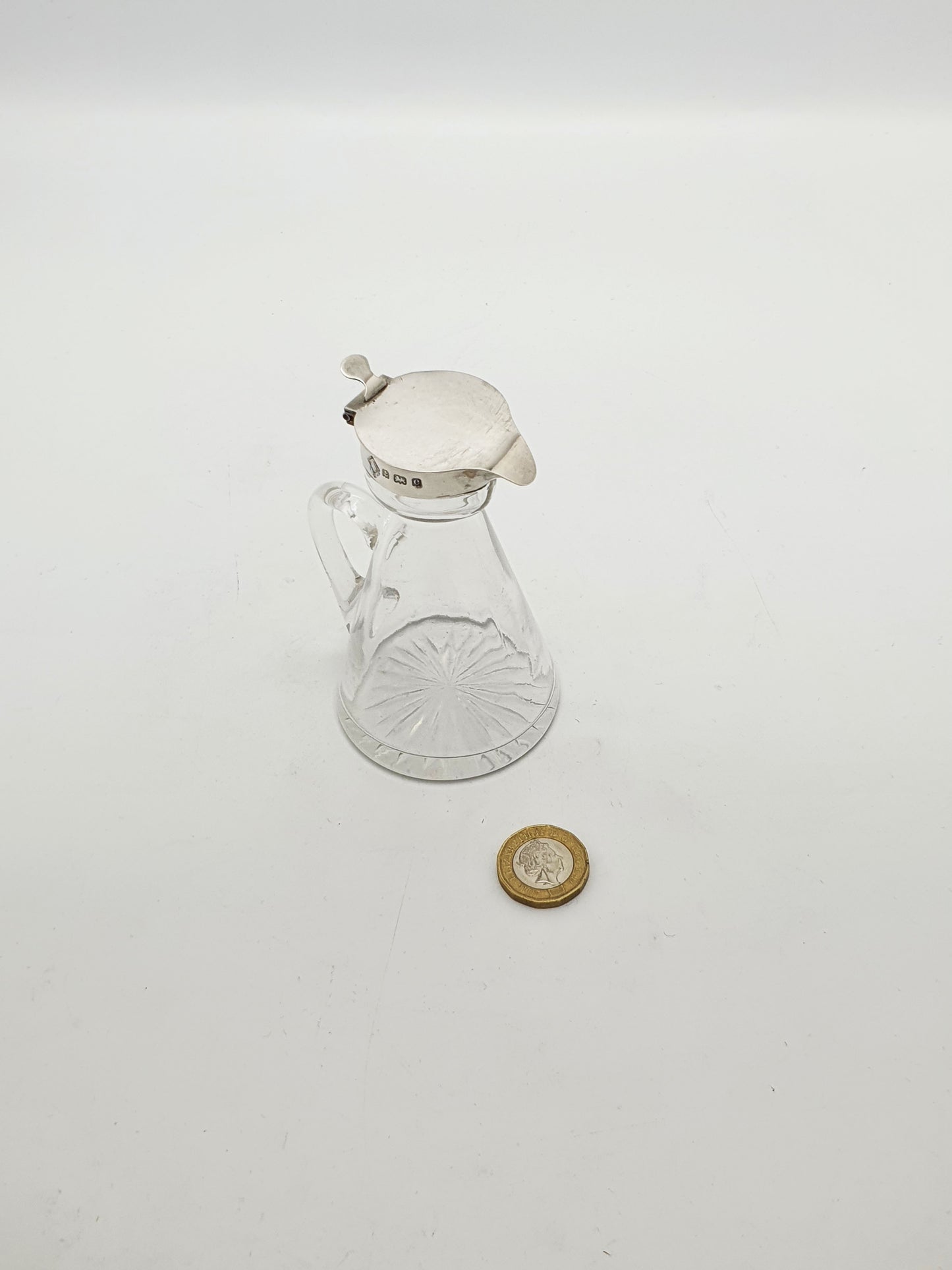 Nice Antique Edwardian Sterling Silver Mounted Glass Whisky Noggin - 1904