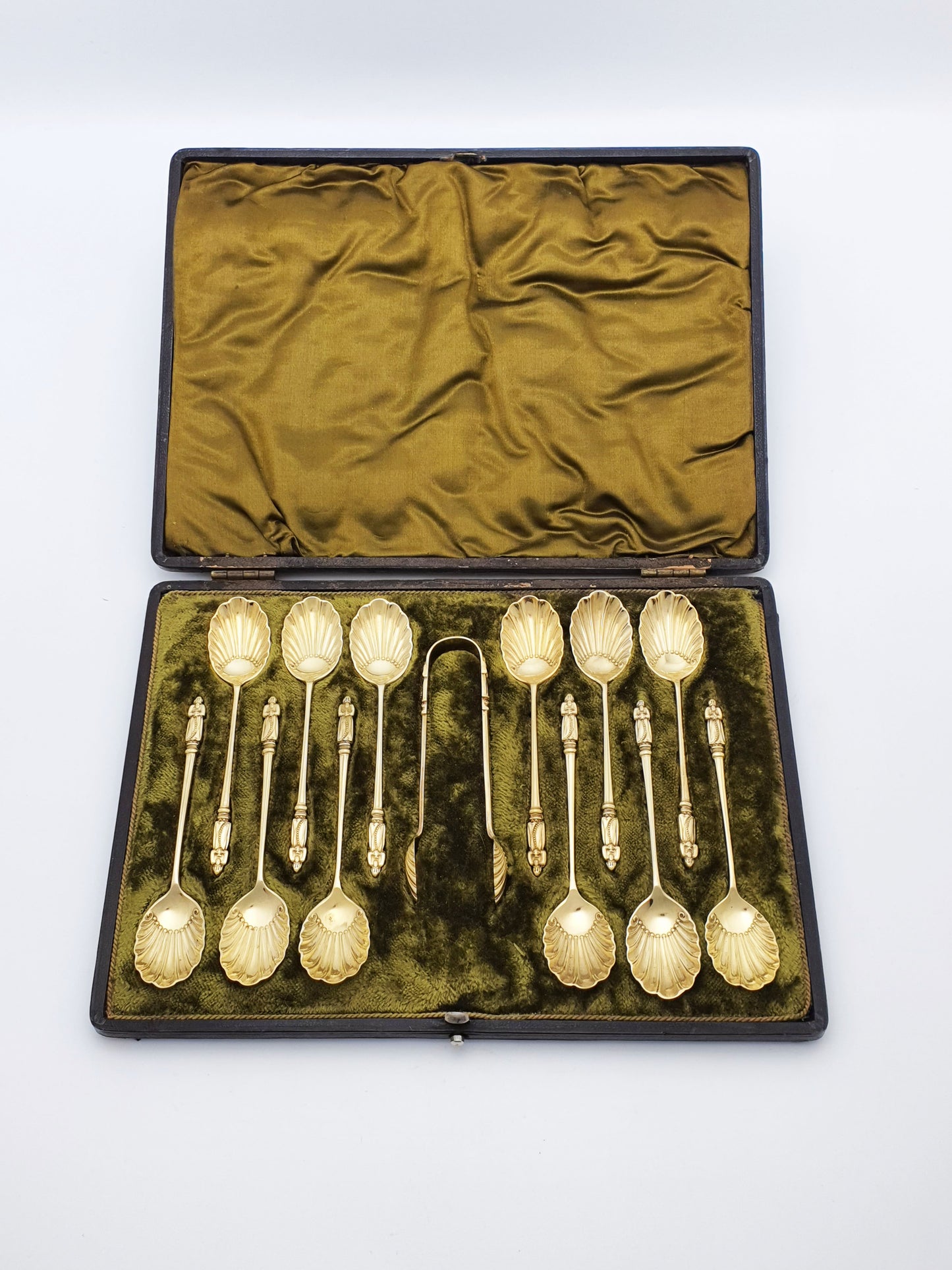 Stunning Antique Victorian Gilt Silver Plate Apostle Spoons Set - circa 1890