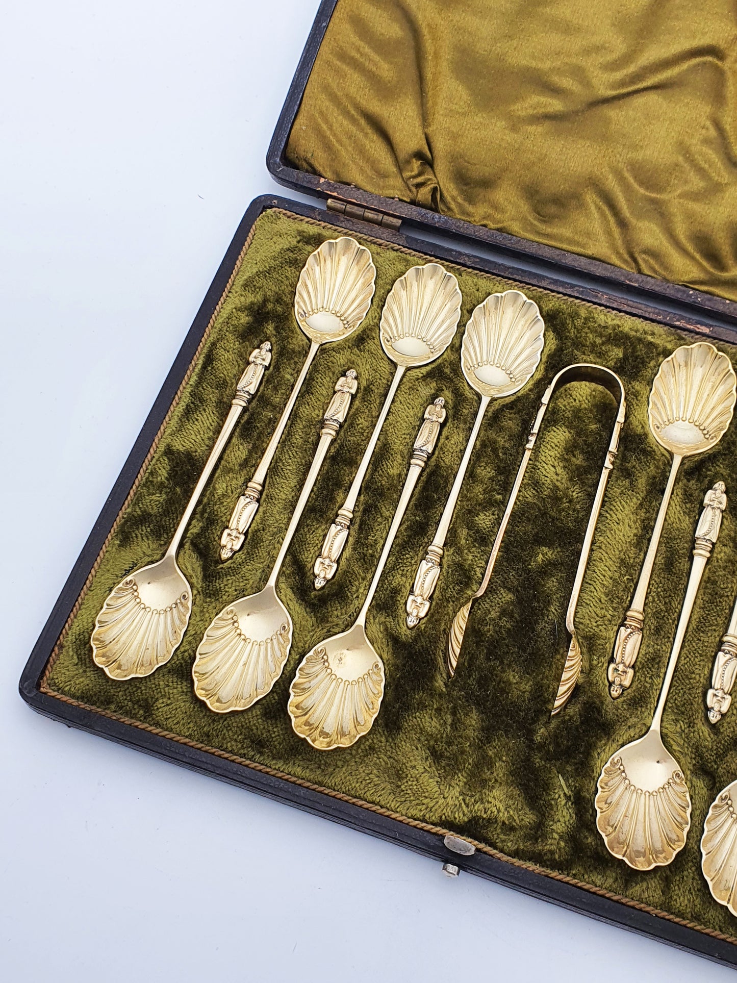 Stunning Antique Victorian Gilt Silver Plate Apostle Spoons Set - circa 1890