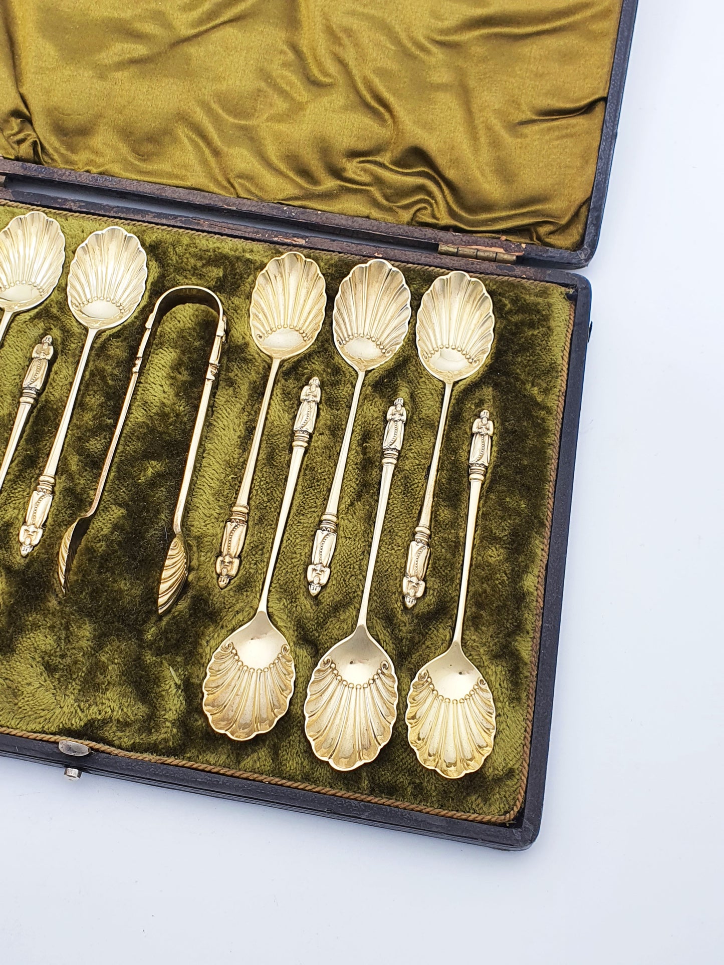 Stunning Antique Victorian Gilt Silver Plate Apostle Spoons Set - circa 1890
