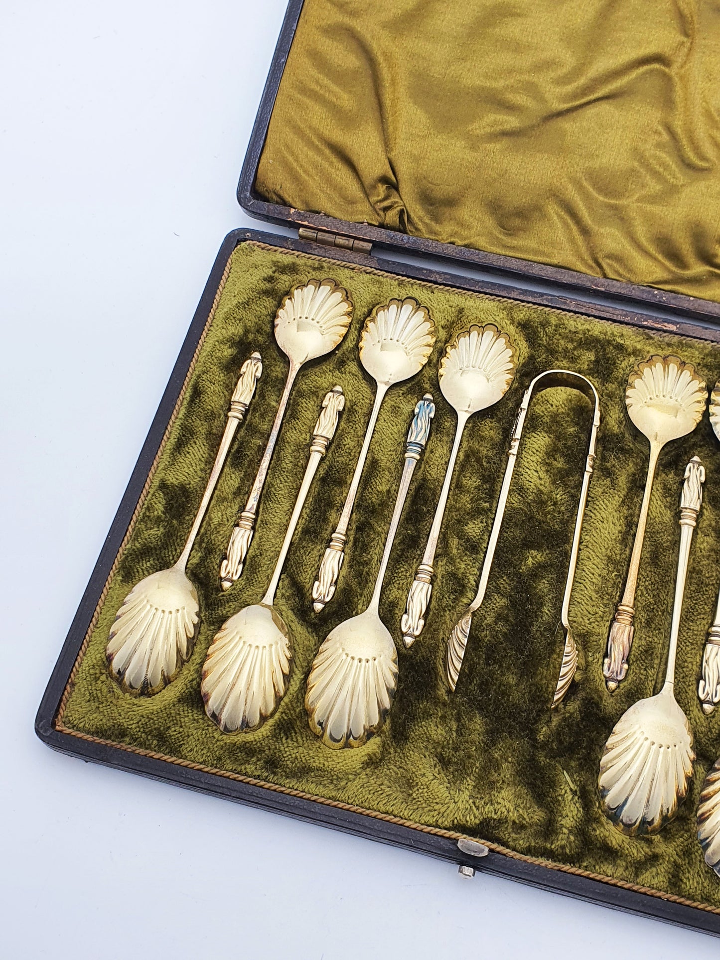 Stunning Antique Victorian Gilt Silver Plate Apostle Spoons Set - circa 1890