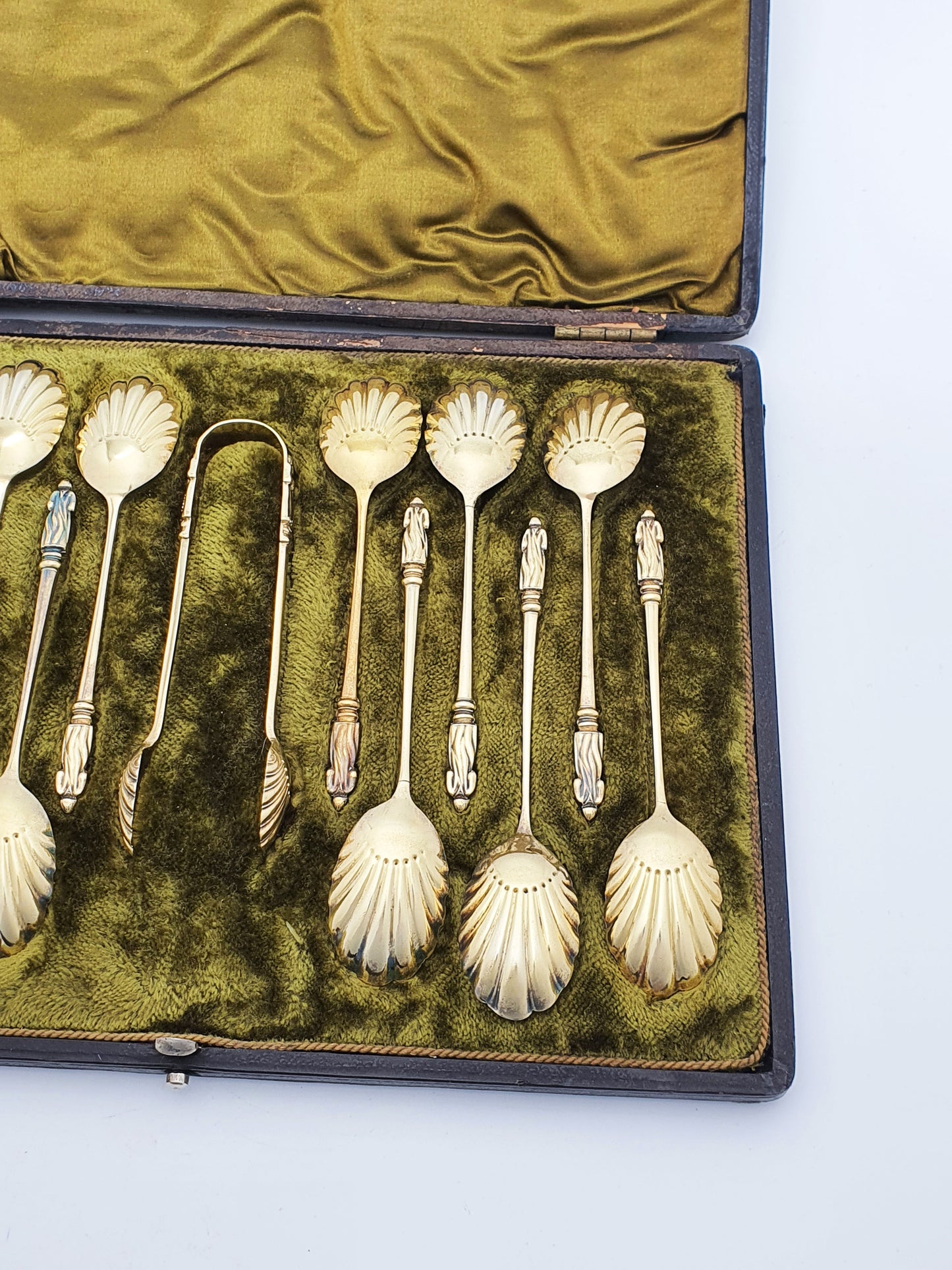 Stunning Antique Victorian Gilt Silver Plate Apostle Spoons Set - circa 1890