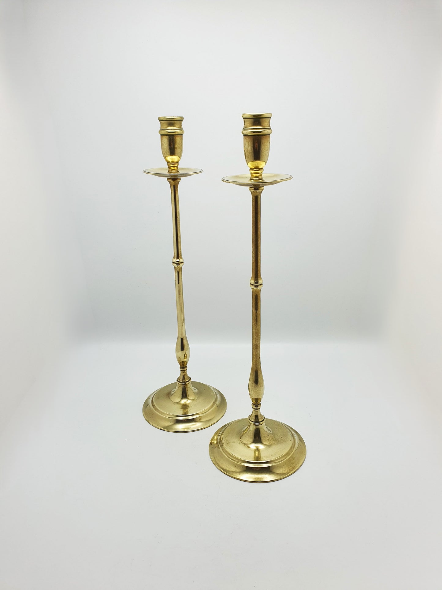 Elegant Pair of Antique Edwardian Tall Brass Candlesticks – circa 1905