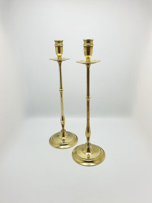 Elegant Pair of Antique Edwardian Tall Brass Candlesticks – circa 1905
