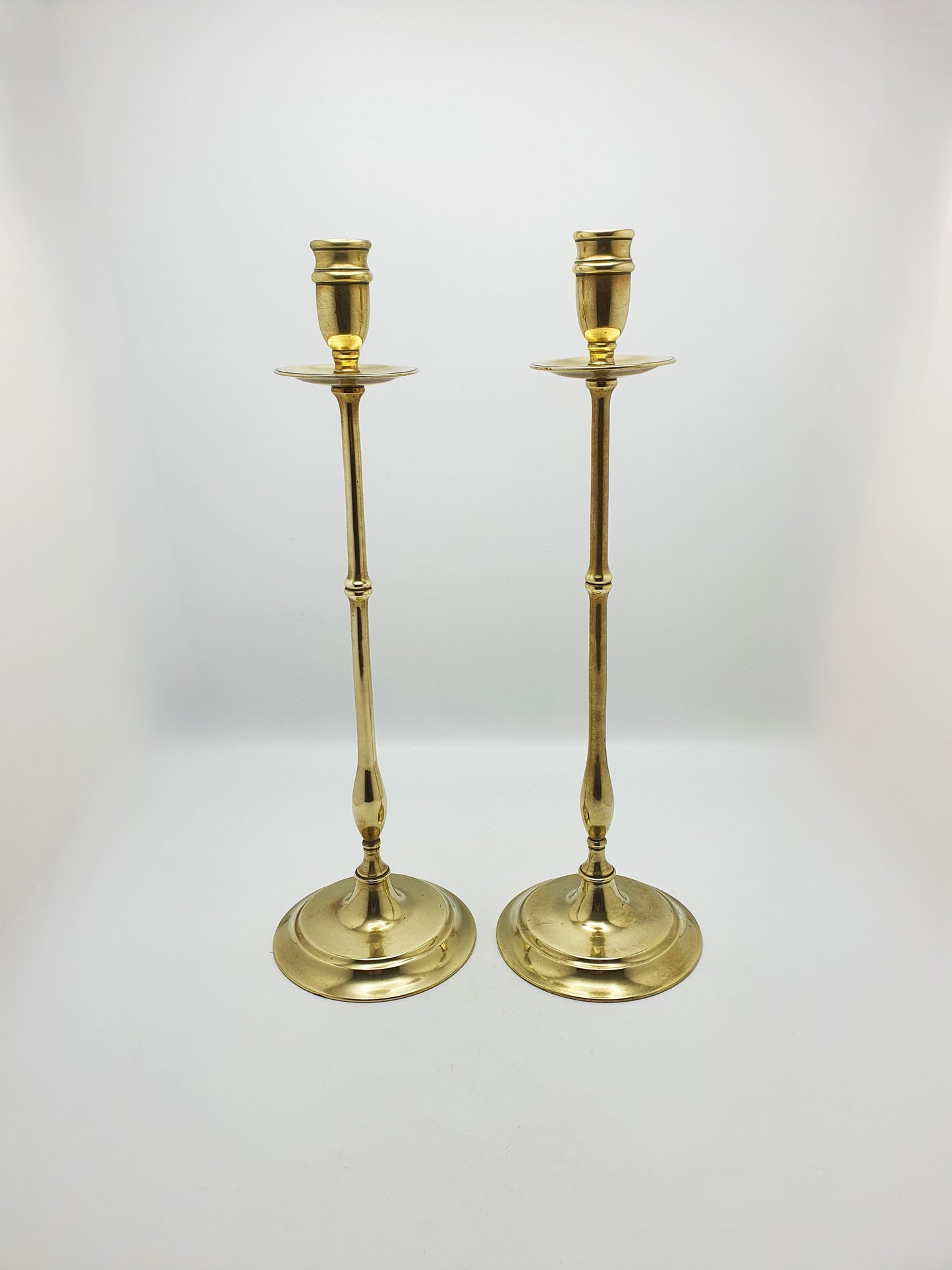 Elegant Pair of Antique Edwardian Tall Brass Candlesticks – circa 1905